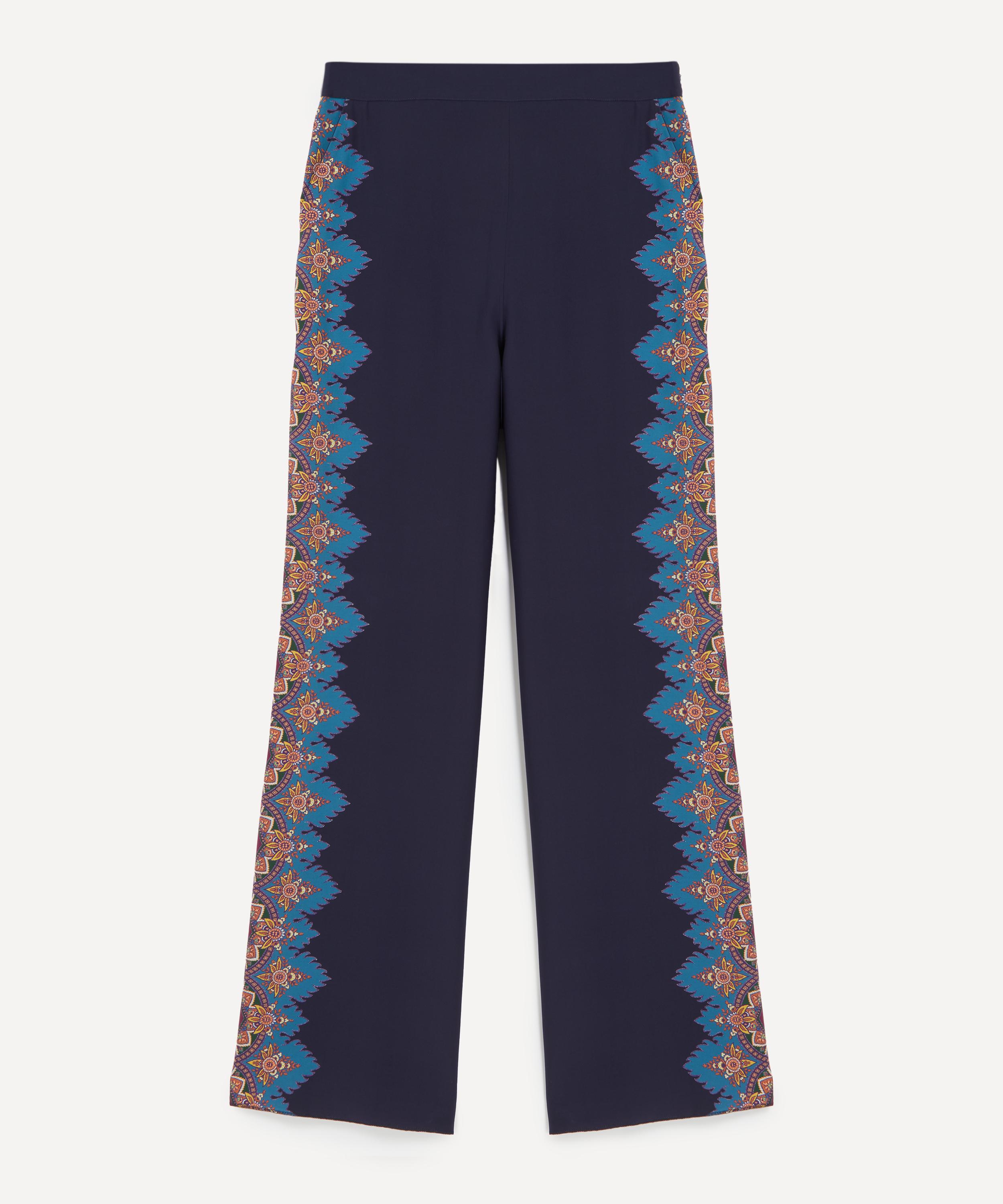 Etro Women's Navy Paisley Silk Trousers In Blue