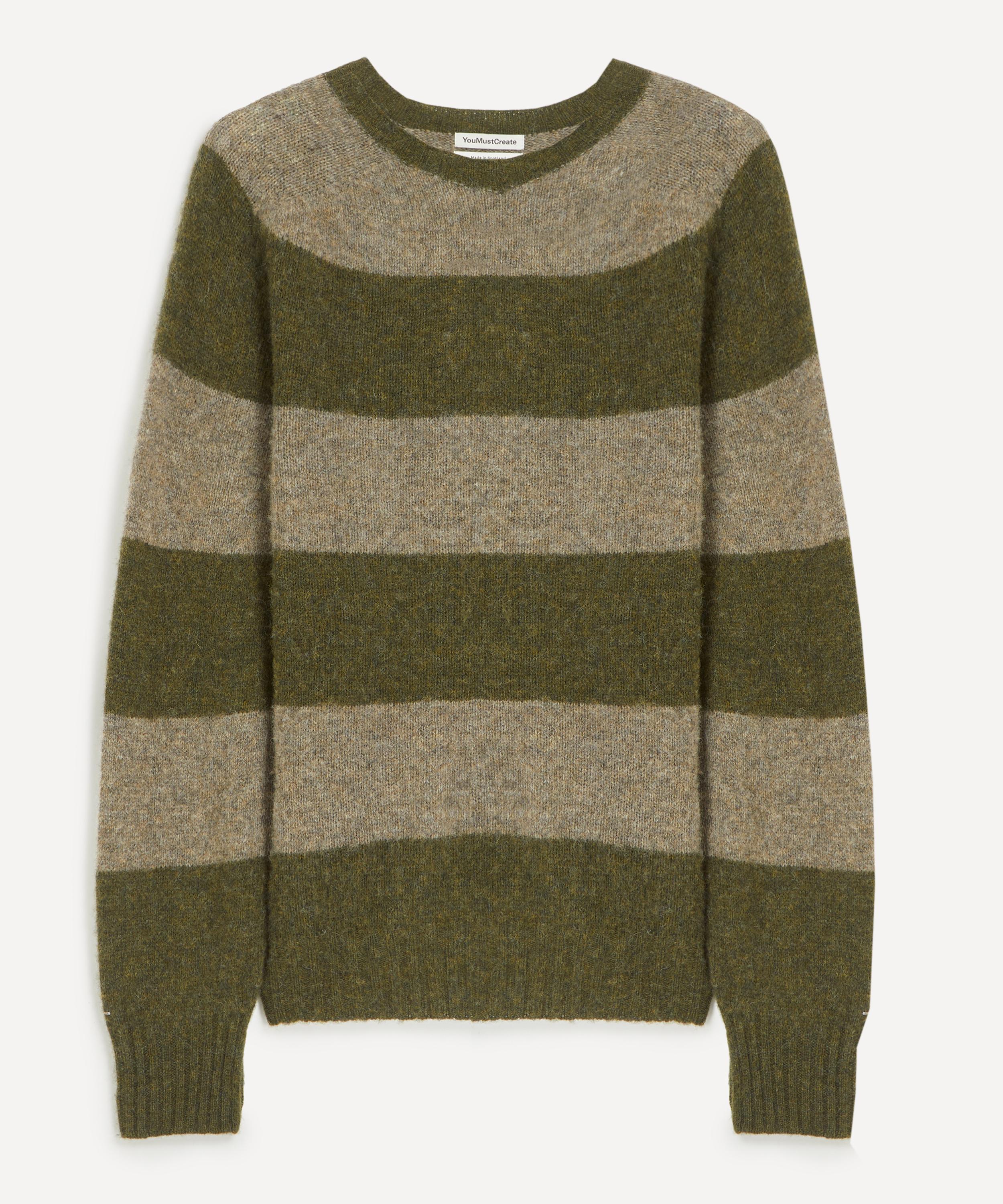Ymc You Must Create Ymc Mens Green Suedehead Stripe Jumper In Green