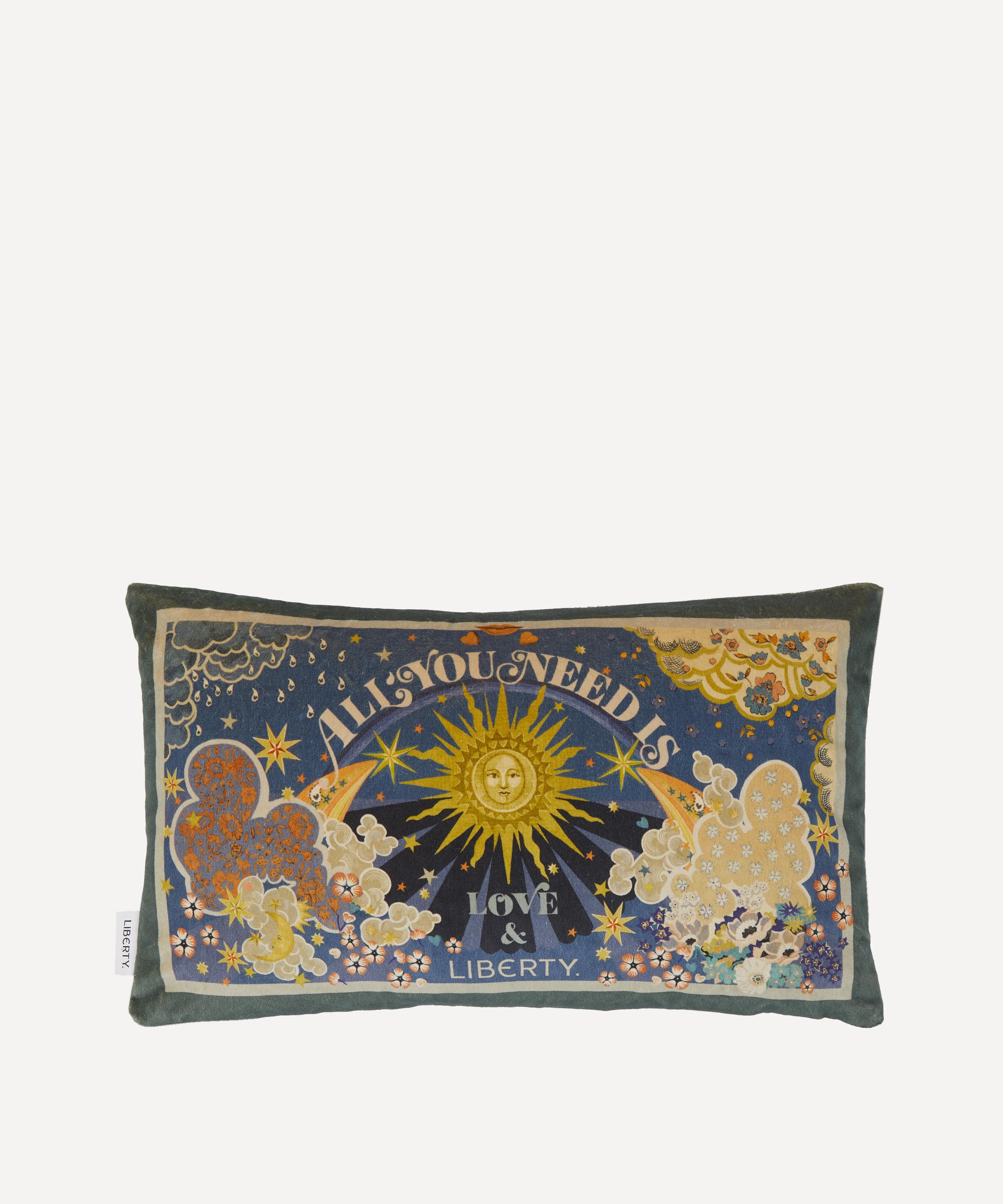 Liberty All You Need Is Love Velvet Cushion In Blue