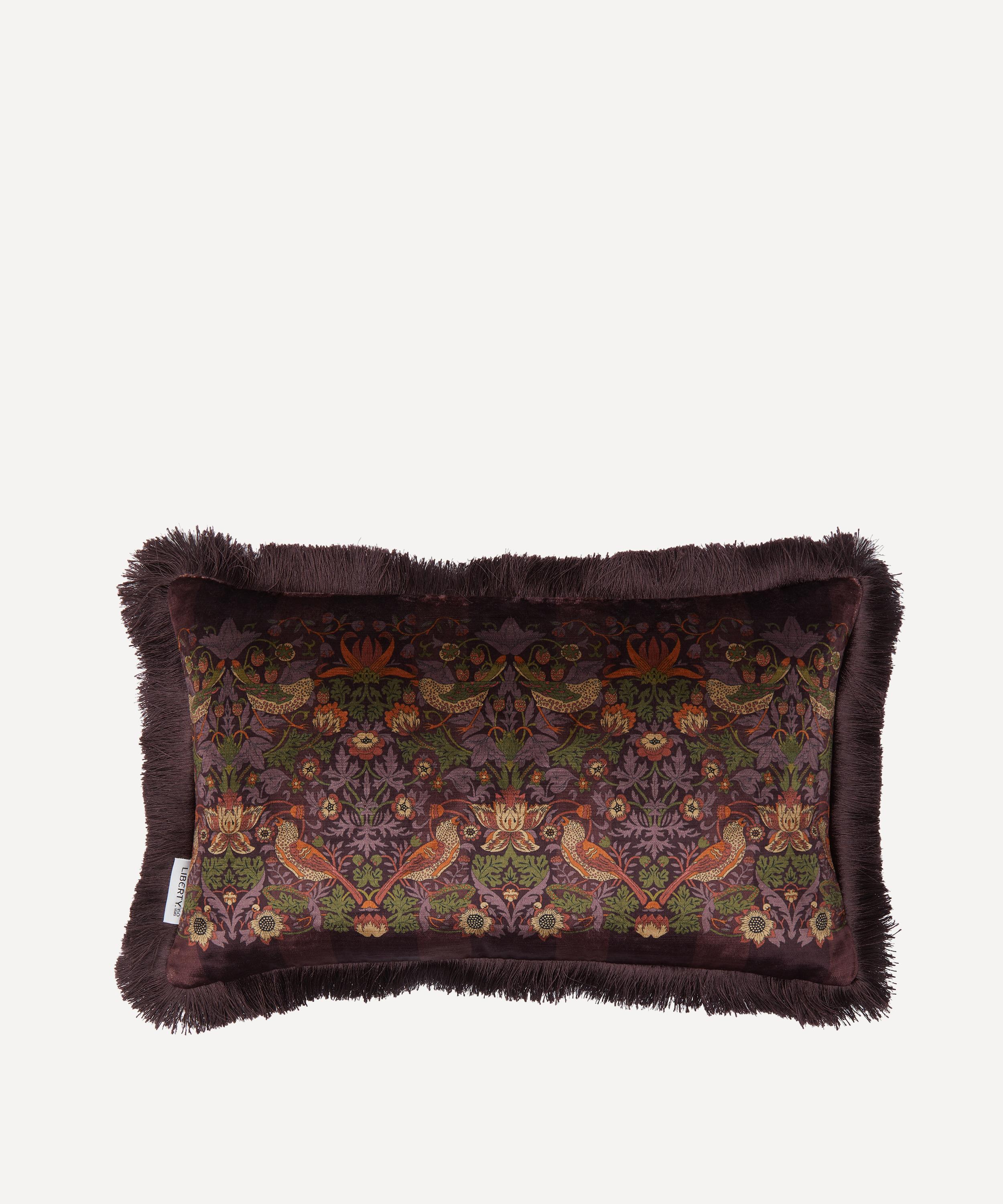 Liberty Strawberry Thief Velvet Cushion In Brown