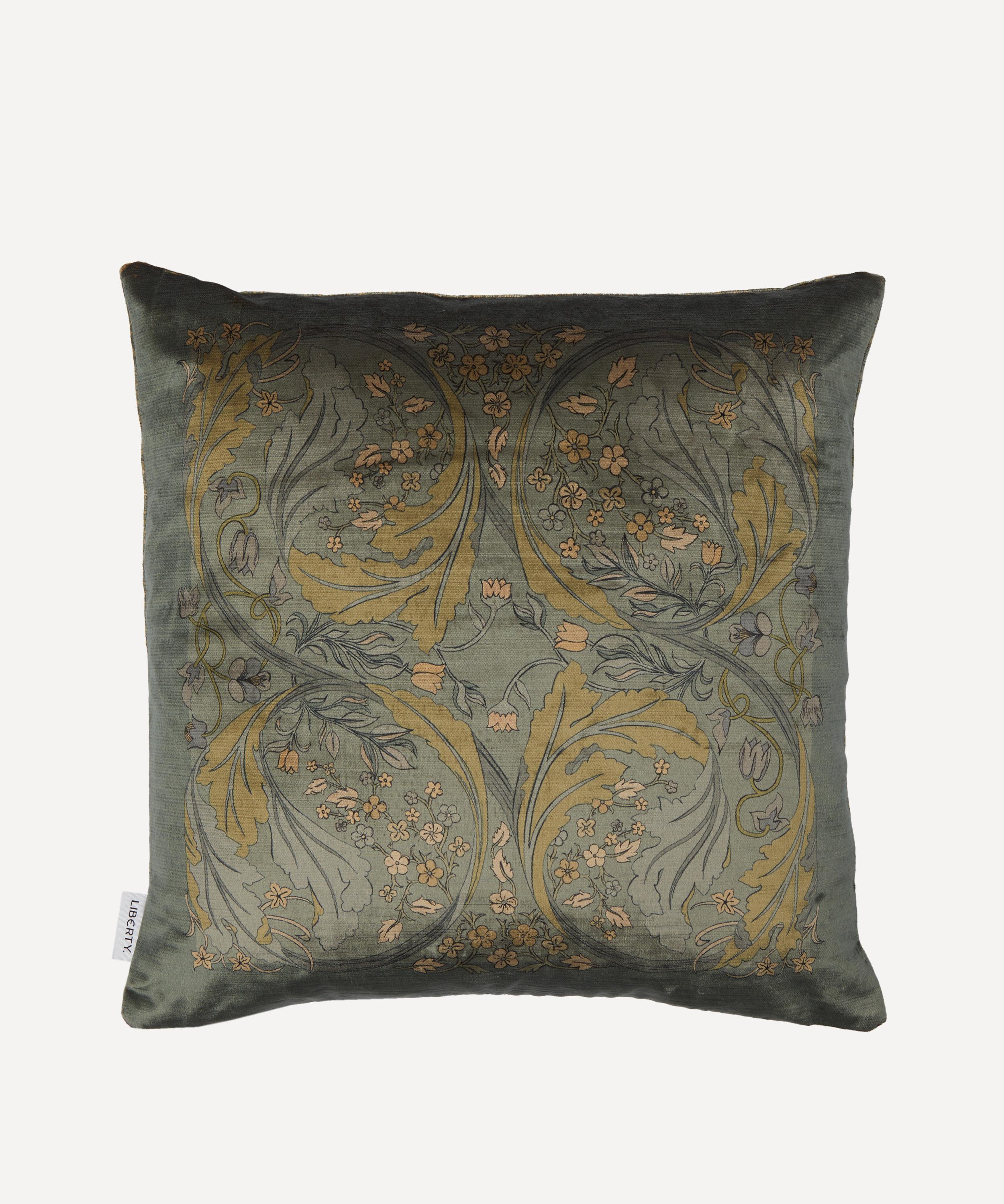 Liberty May's Garden Velvet Cushion In Green