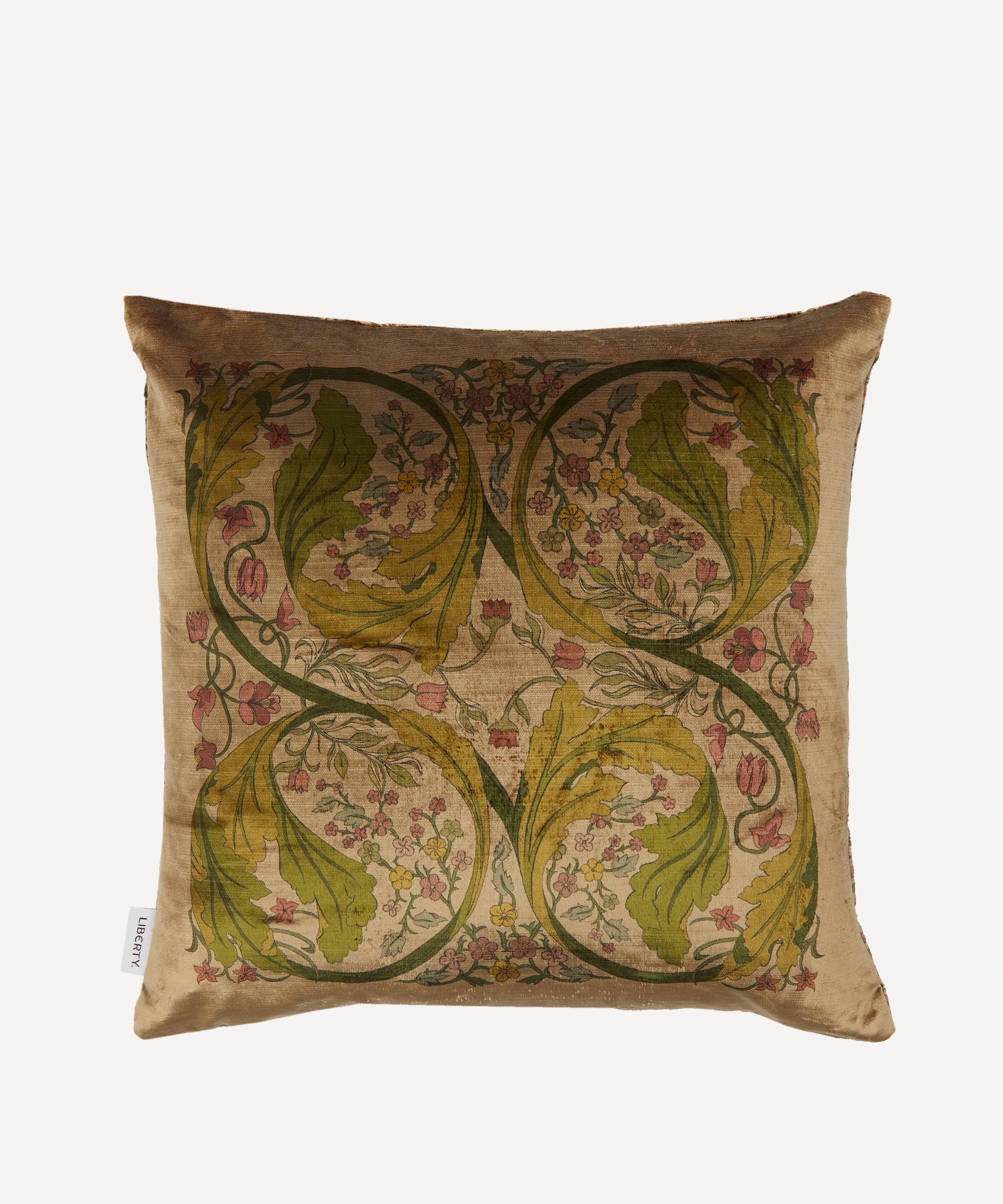 Liberty May's Garden Velvet Cushion In Green