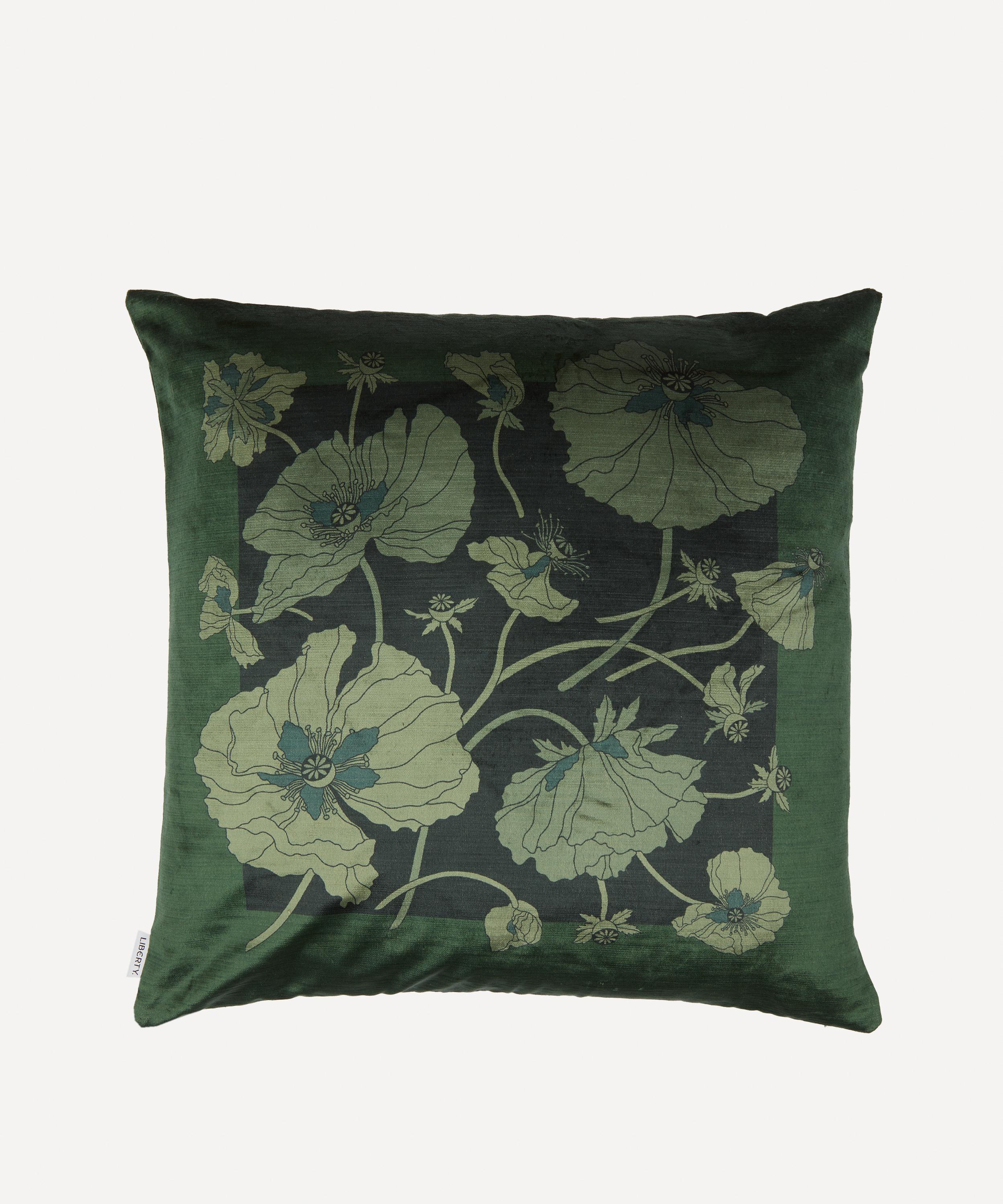 Liberty Fragile Blooms Velvet Cushion In Green