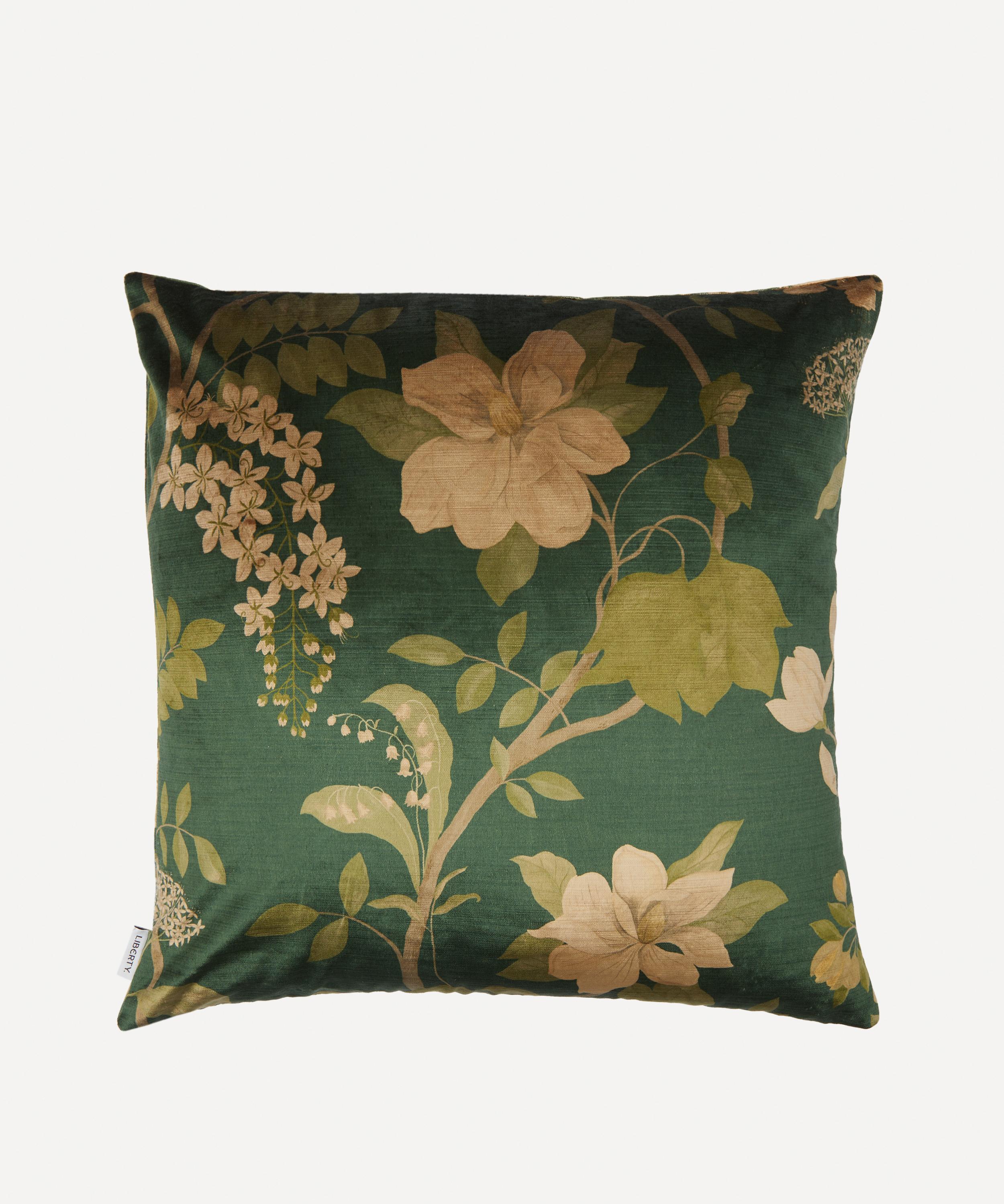 Liberty Magical Plants Velvet Cushion In Green