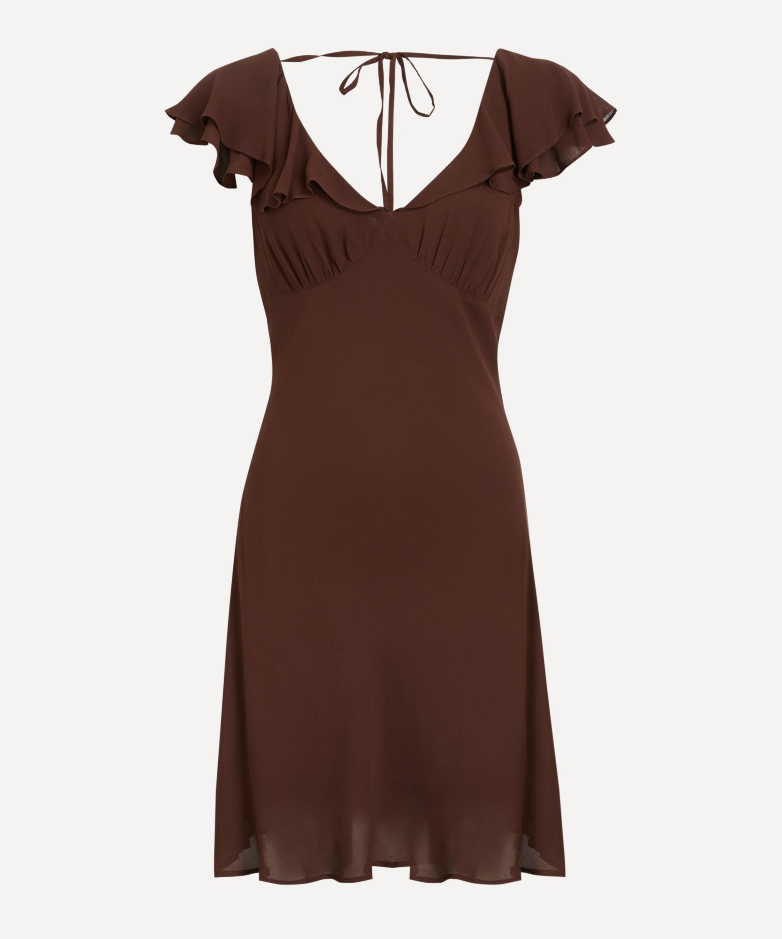 Reformation Arni Cap Sleeve Empire Waist Minidress In Brown