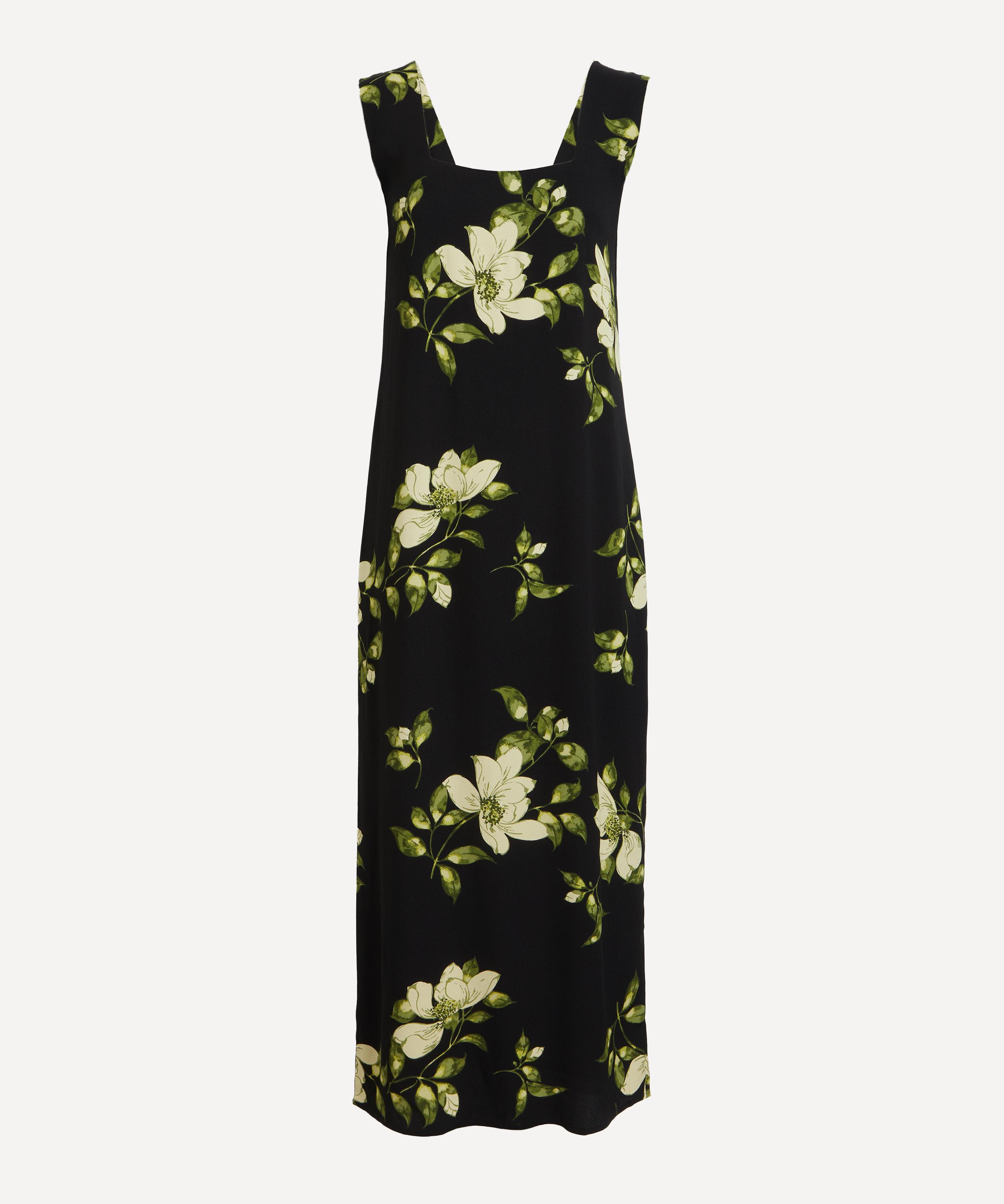 Reformation Vea Floral-print Crepe Midi Dress In Black