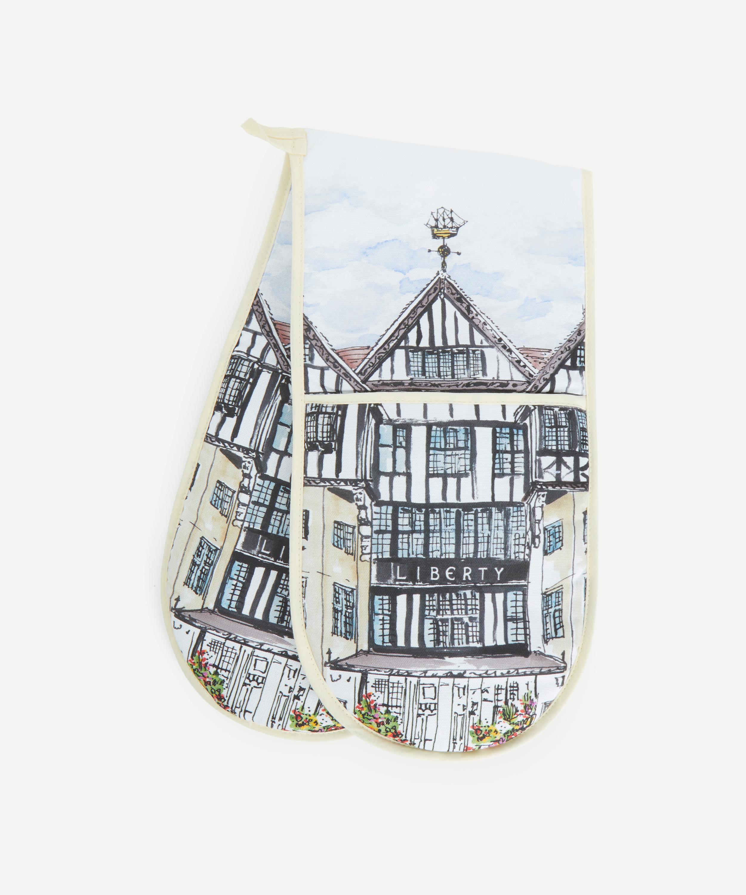Liberty Old  Building Double Oven Mitt In Blue