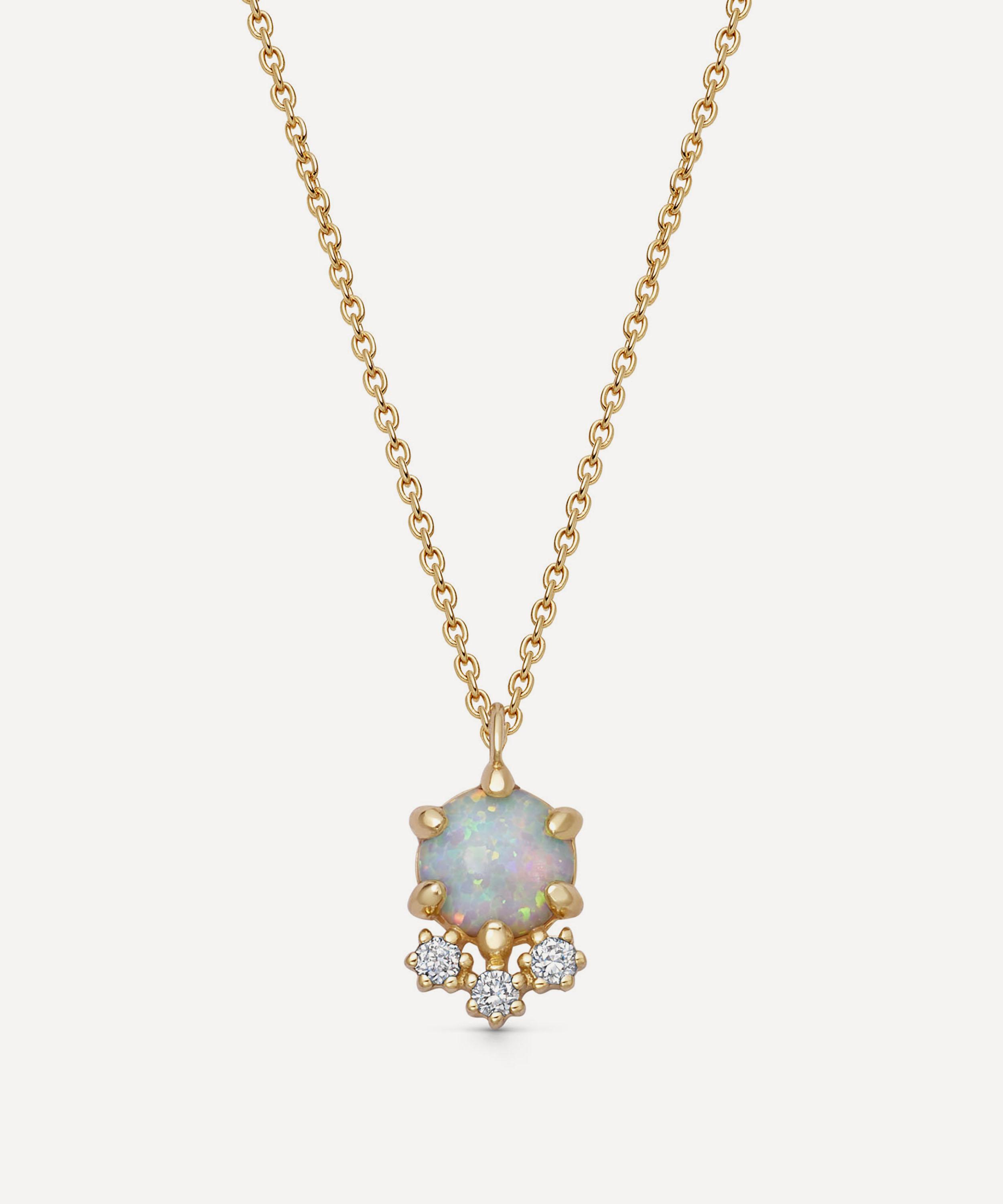 Astley Clarke 14ct Gold Interstellar Opal And Lab-grown Diamond Cluster Necklace In Brown