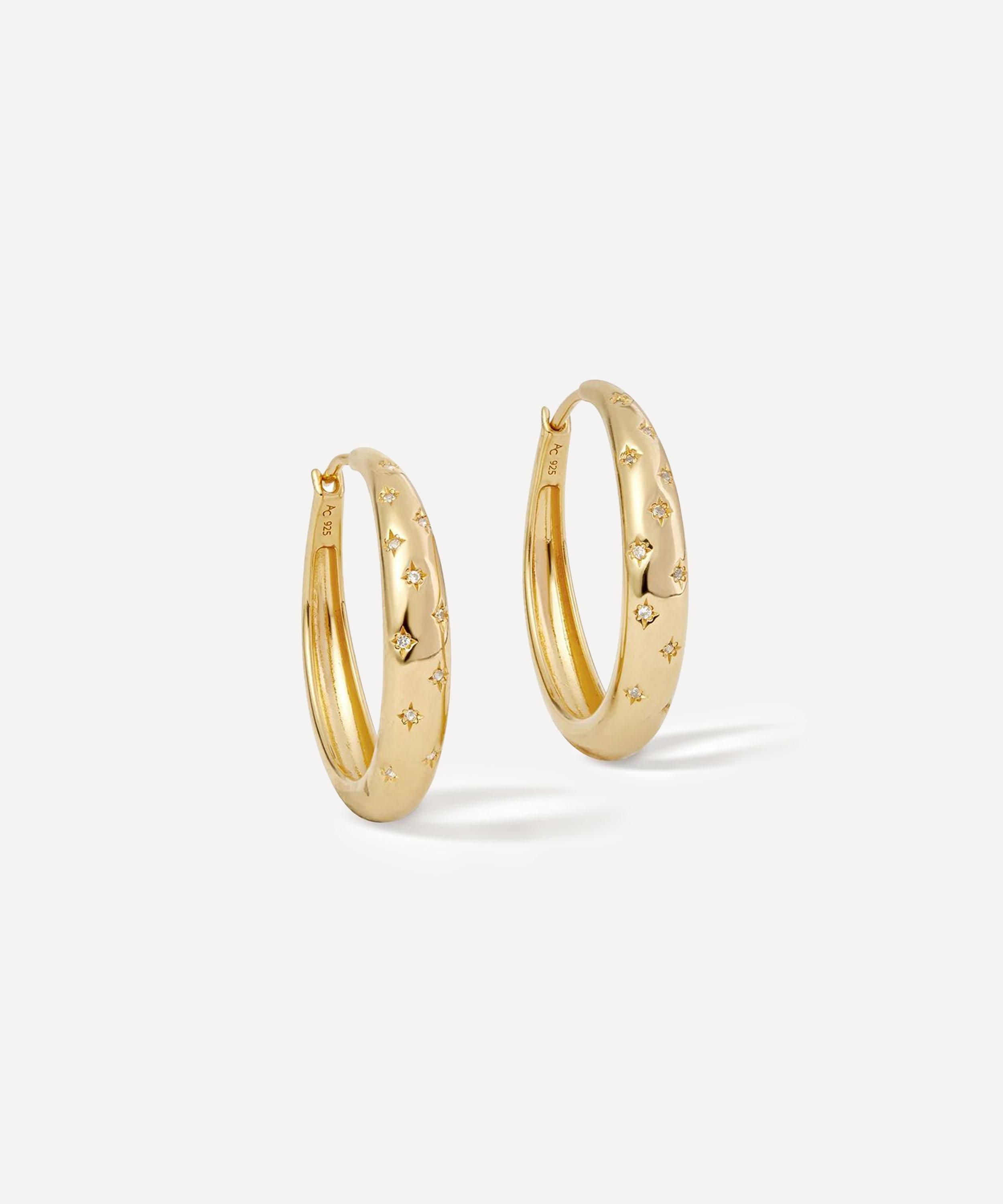 Astley Clarke 18ct Gold-plated Vermeil Silver Maxi Tiny Star Hoop Earrings In Brown