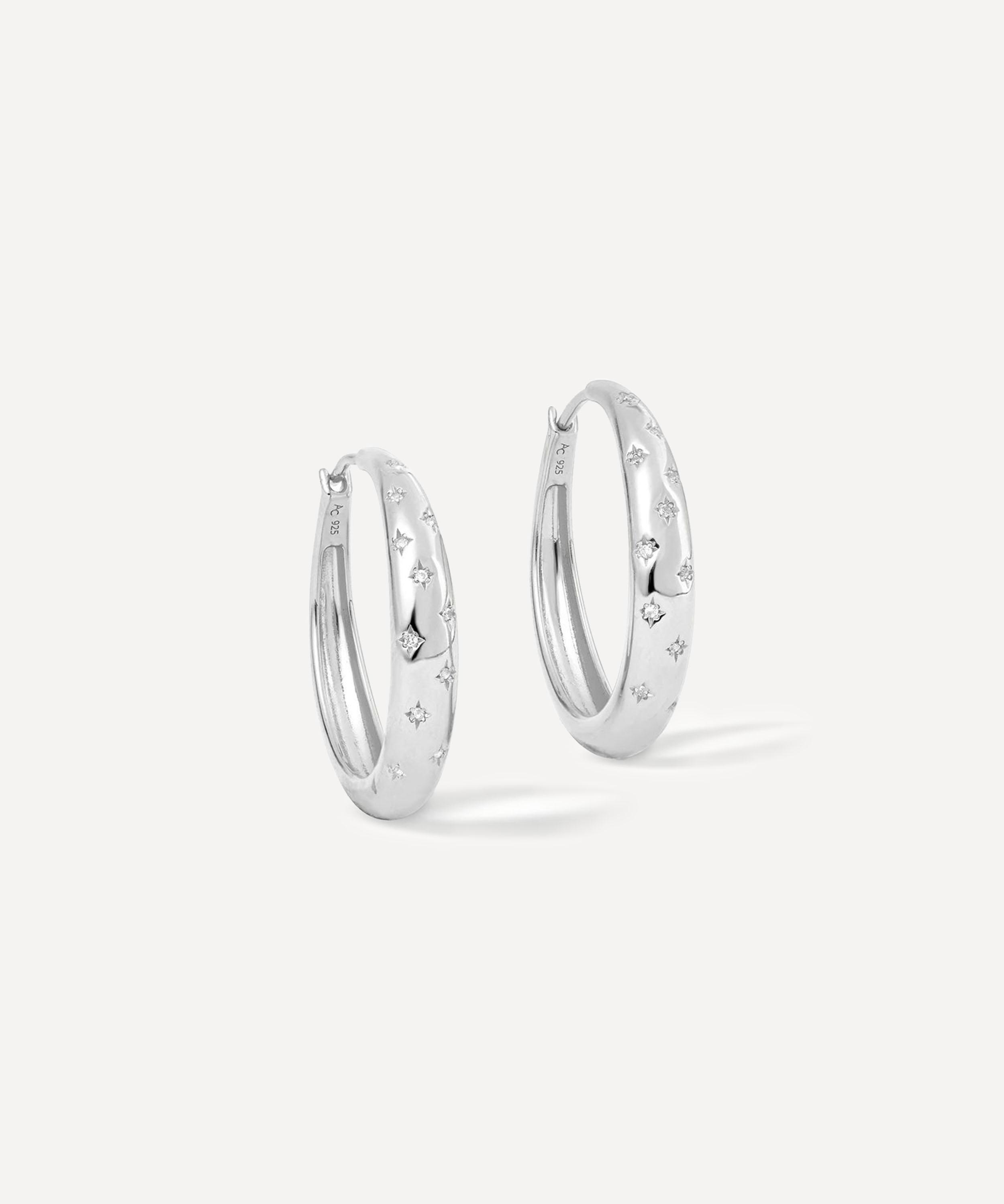 Astley Clarke Sterling Silver Maxi Tiny Star Hoop Earrings In Metallic