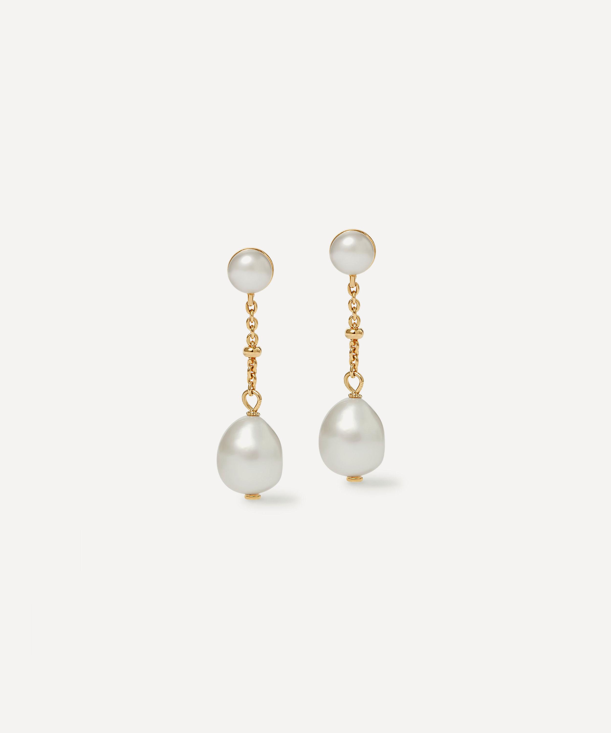 Astley Clarke 18ct Gold-plated Vermeil Silver Pearl Chain Stud Earrings In Gold