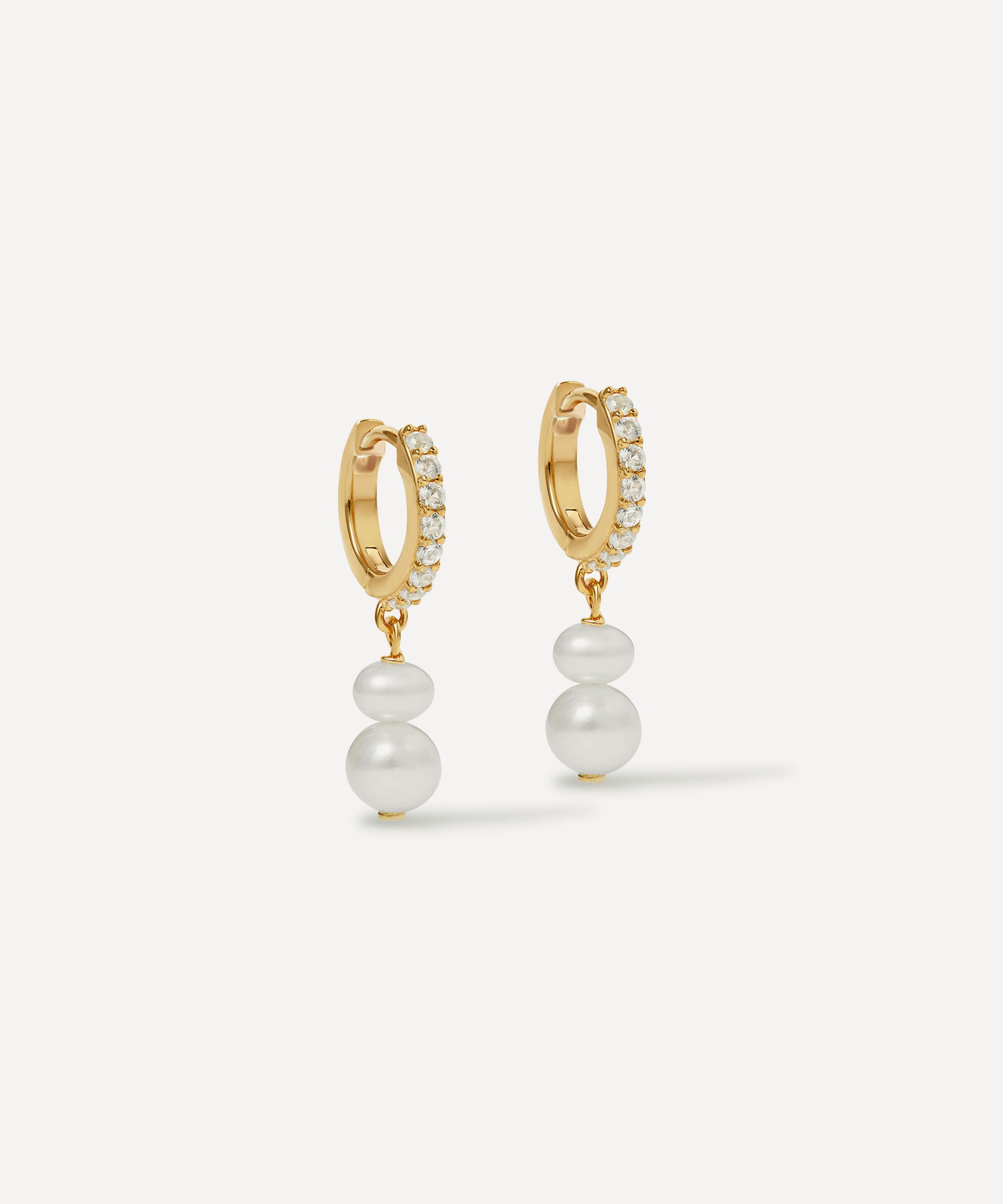 Astley Clarke 18ct Gold-plated Vermeil Silver Pearl And Sapphire Huggie Hoop Earrings In Gold