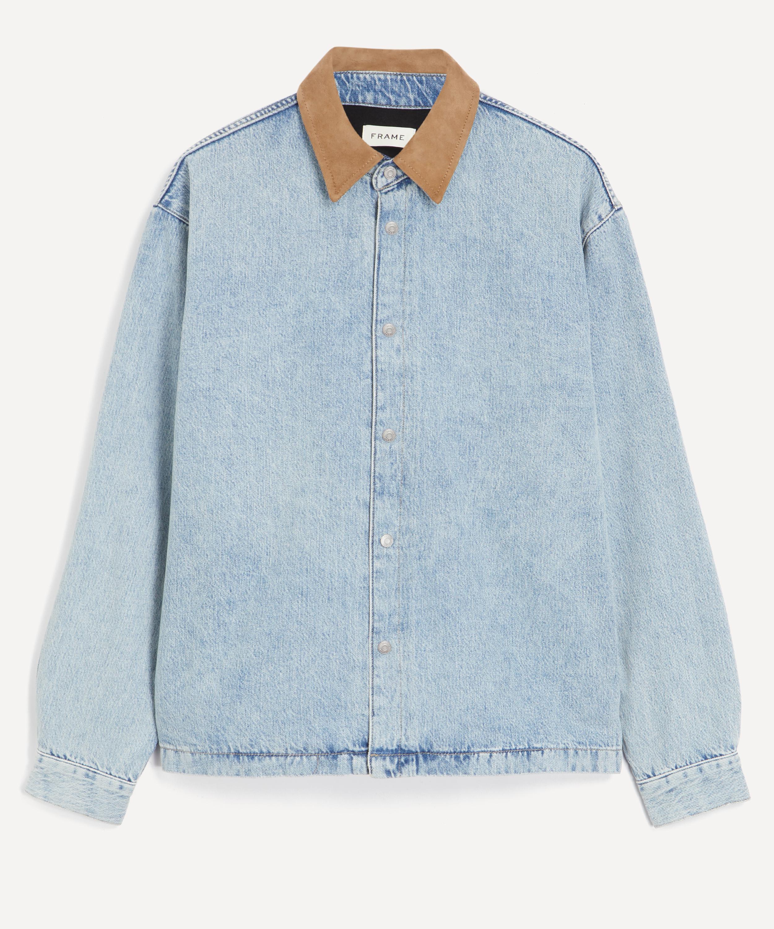 Frame Mens Contrast Collar Denim Overshirt In Blue