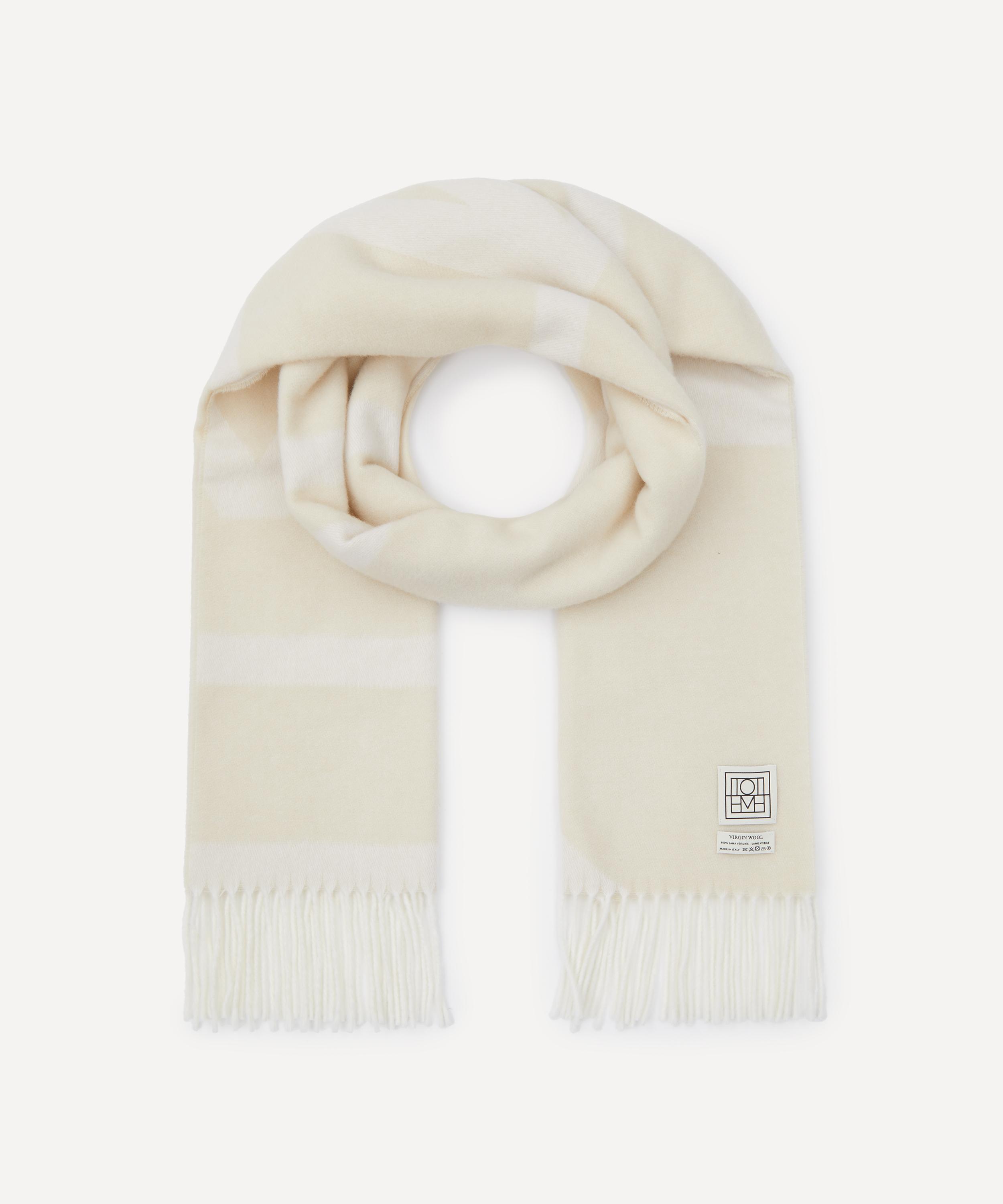 Totême Toteme Women's Monogram Jacquard Wool Fringed Scarf In White
