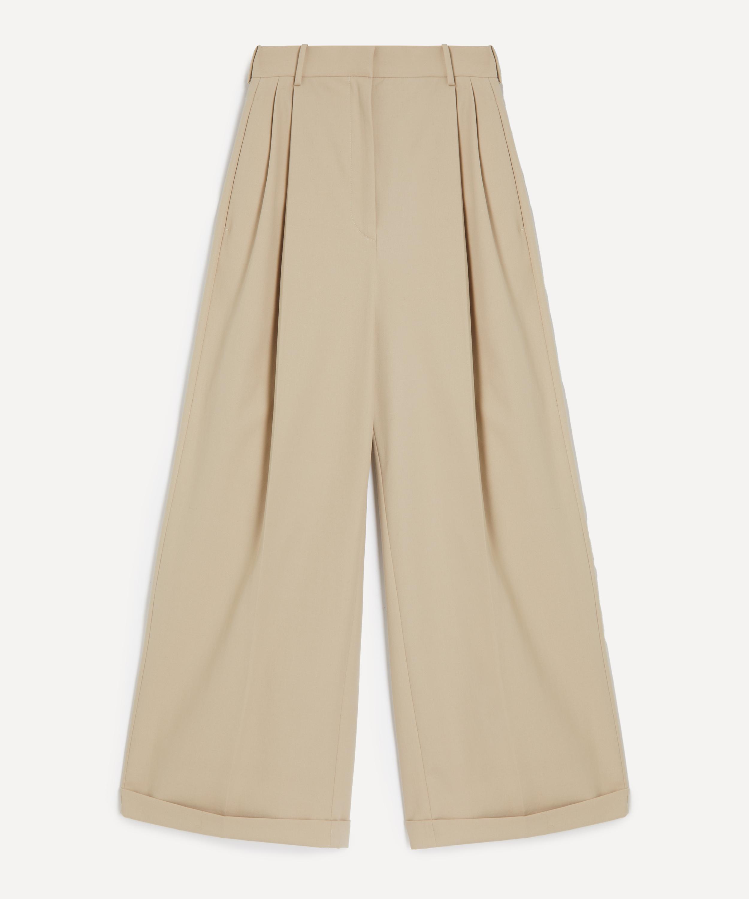 Loewe Women's Beige Cotton Gabardine Wide-leg Trousers In Sand