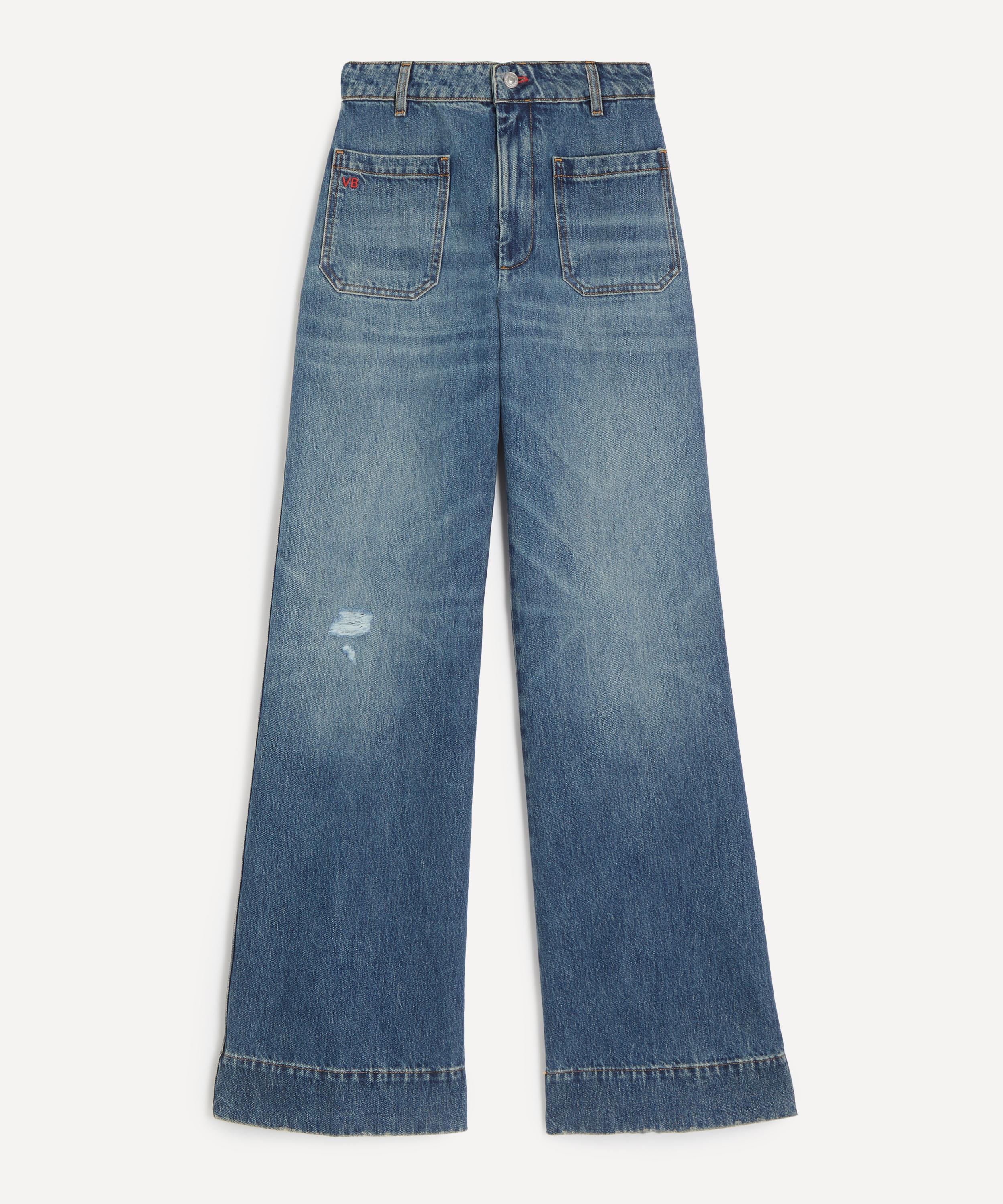 Victoria Beckham Women's Alina Worn Blue Wash Jeans