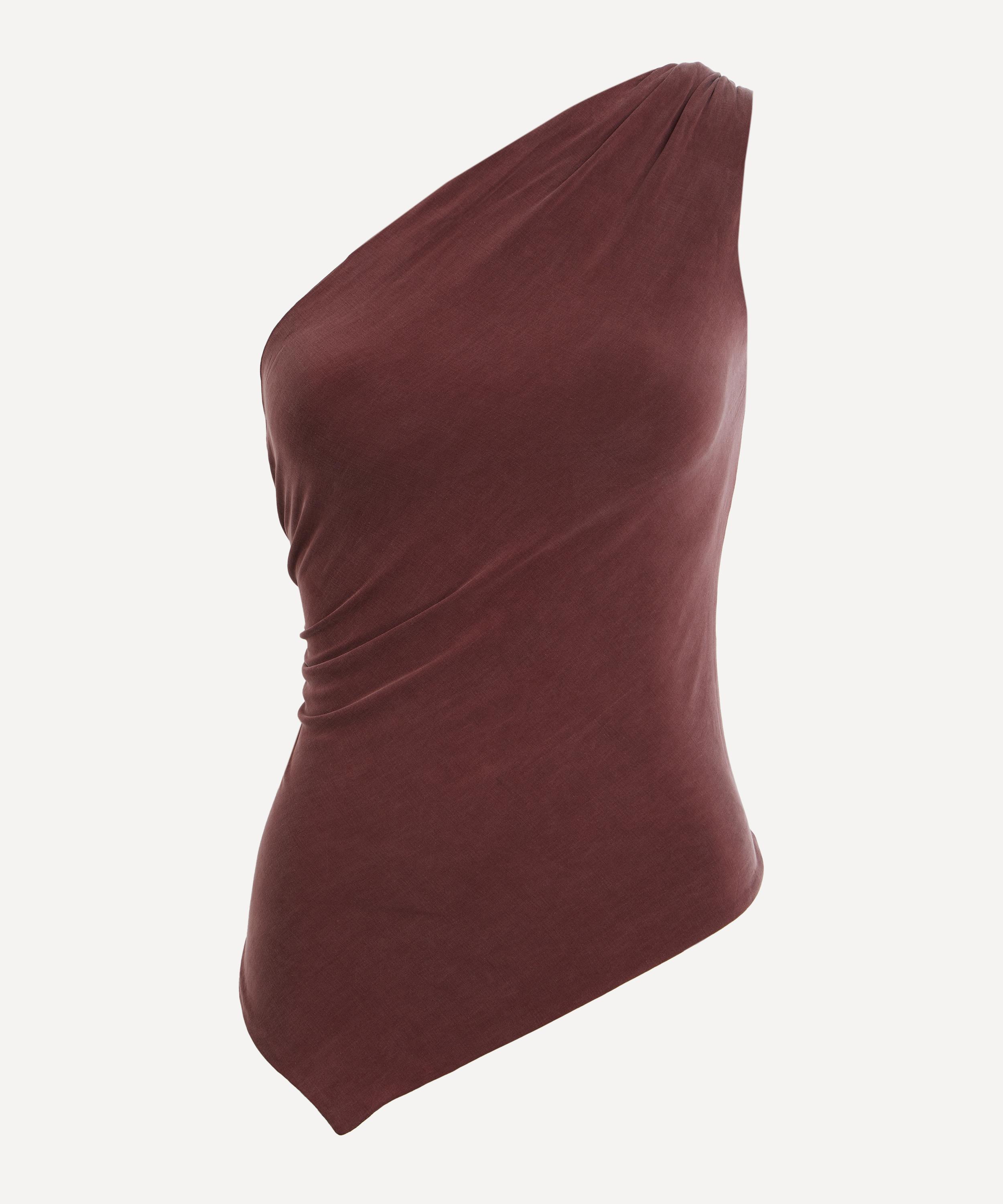 Peachy Den Womens Hot Chocolate The Amelia One-shoulder Stretch-jersey Top In Burgundy