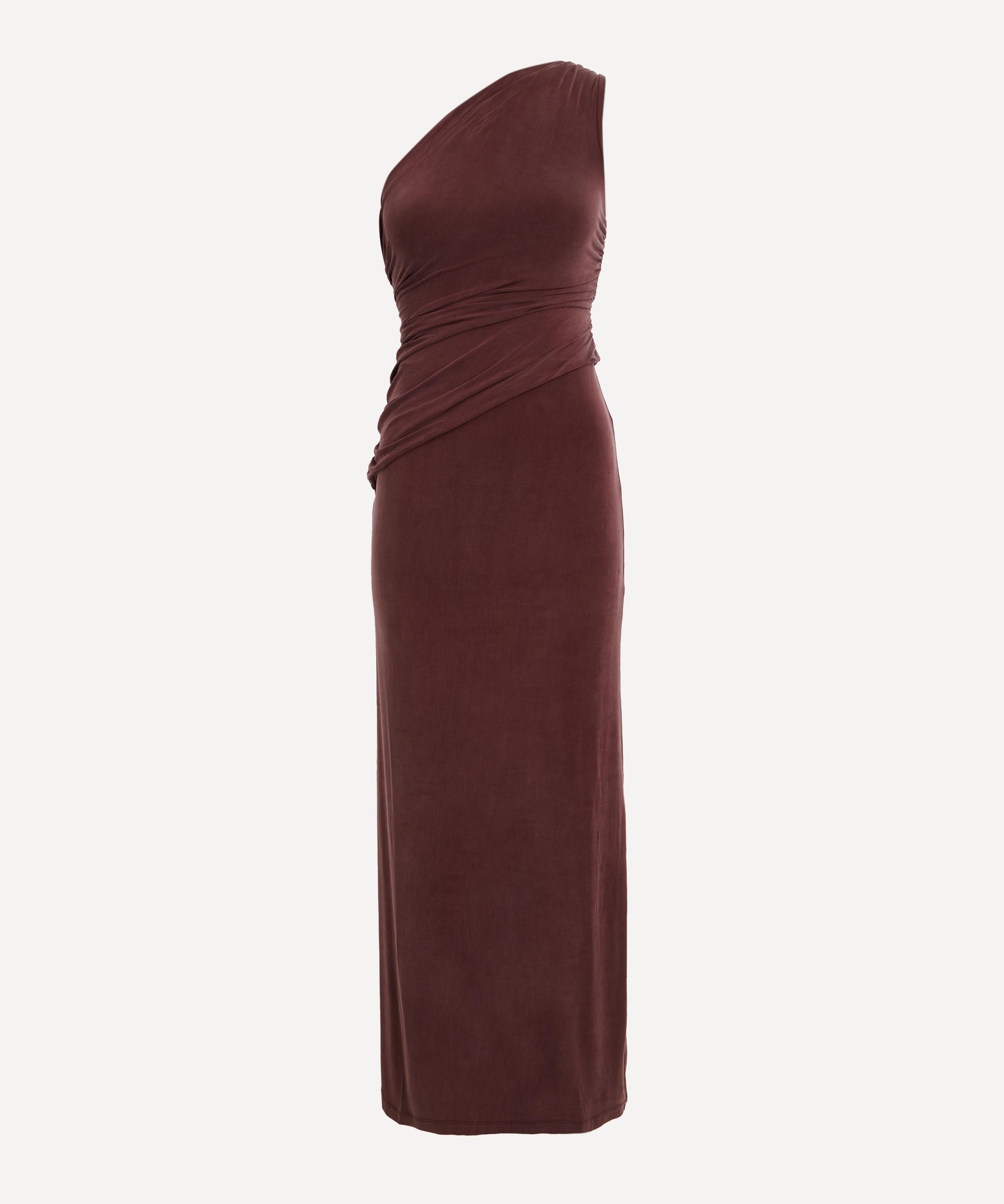 Peachy Den Women's Amelia One-shoulder Hot Choc Maxi Dress In Brown
