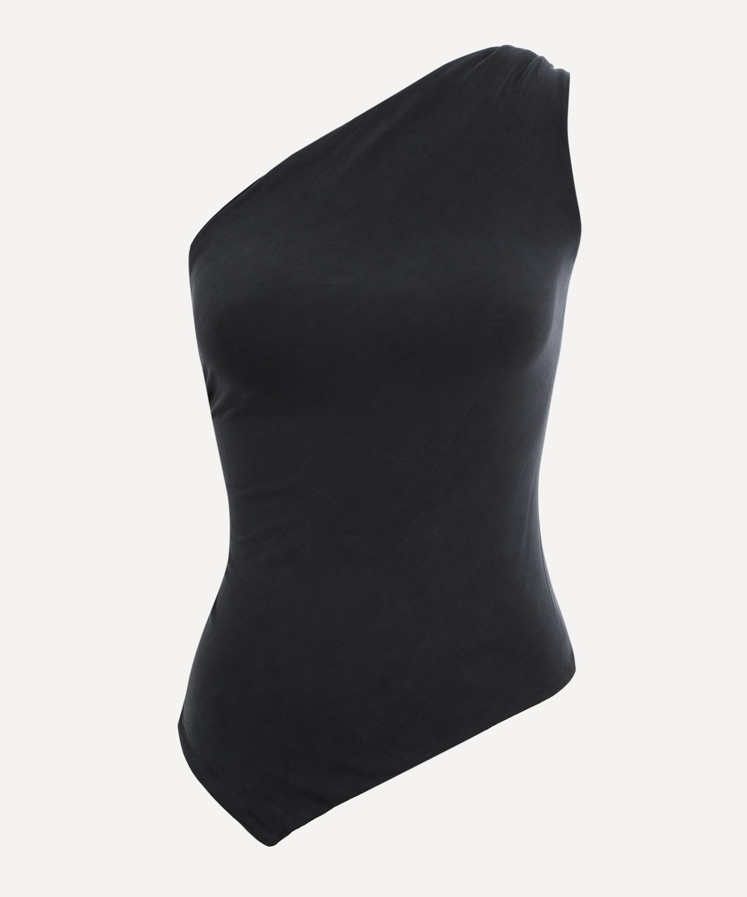 Peachy Den Womens The Amelia One-shoulder Stretch-jersey Top Graphite In Black