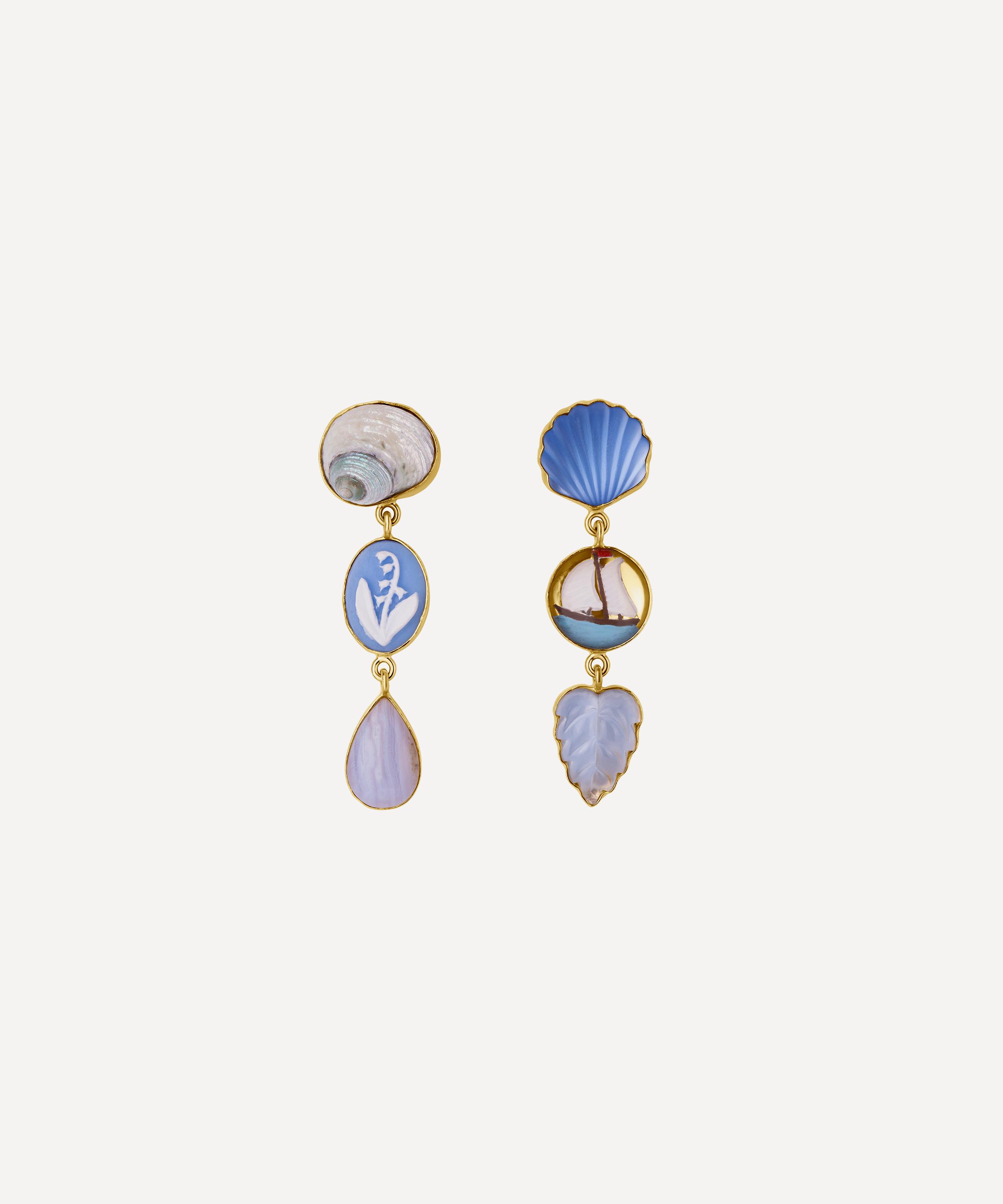 Grainne Morton 18ct Gold-plated Sailboat And Shell Drop Earrings In Blue