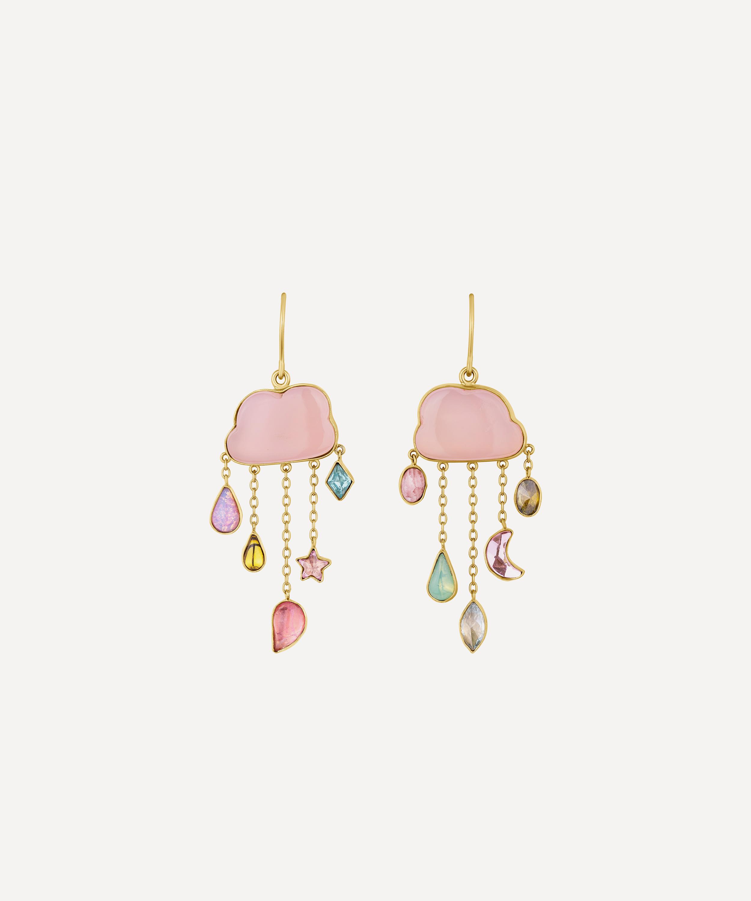Grainne Morton 18ct Gold-plated Cloud And Rain Chain Drop Earrings In Pink