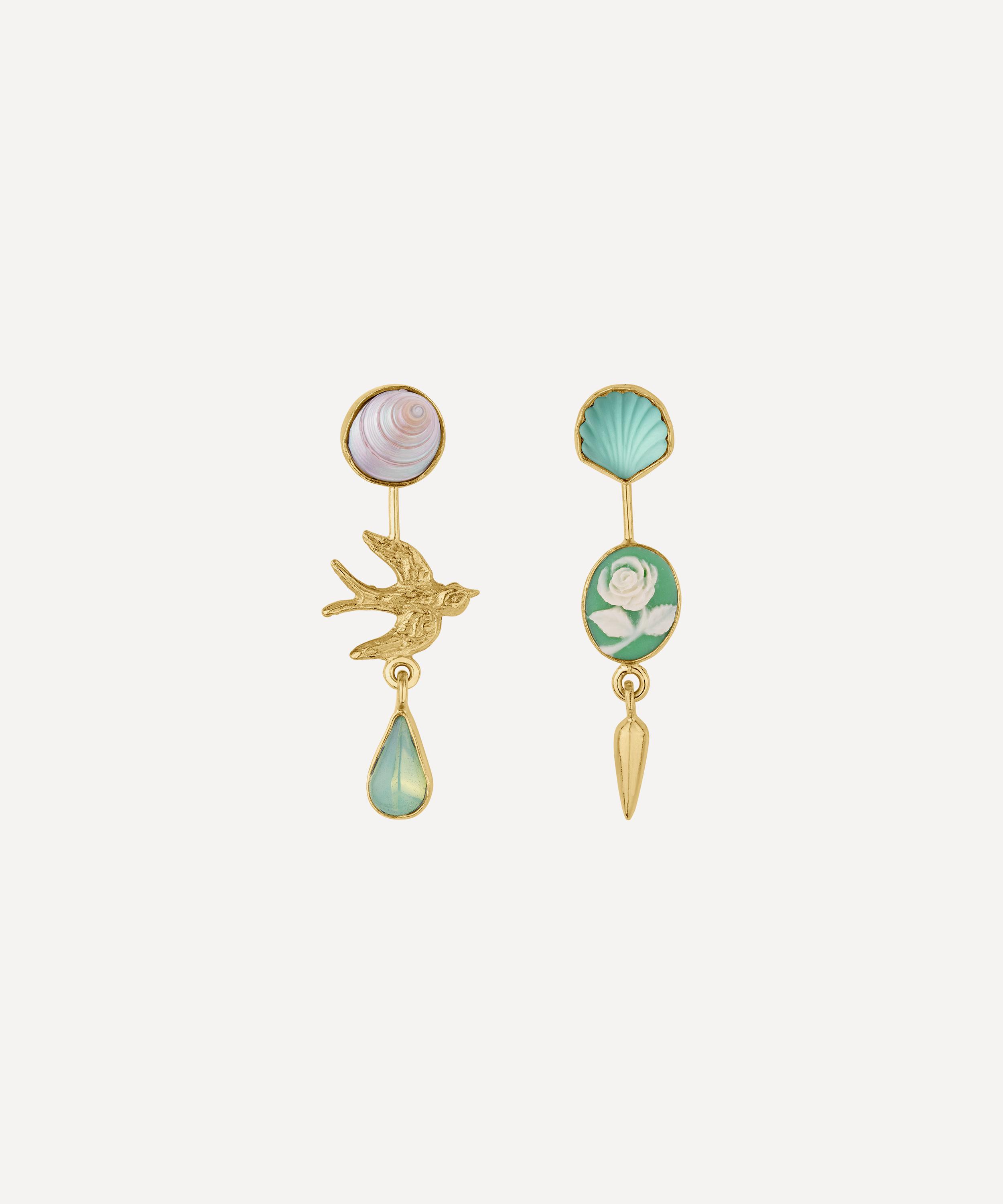 Grainne Morton 18ct Gold-plated Double Detachable Victorian Drop Earrings In Green
