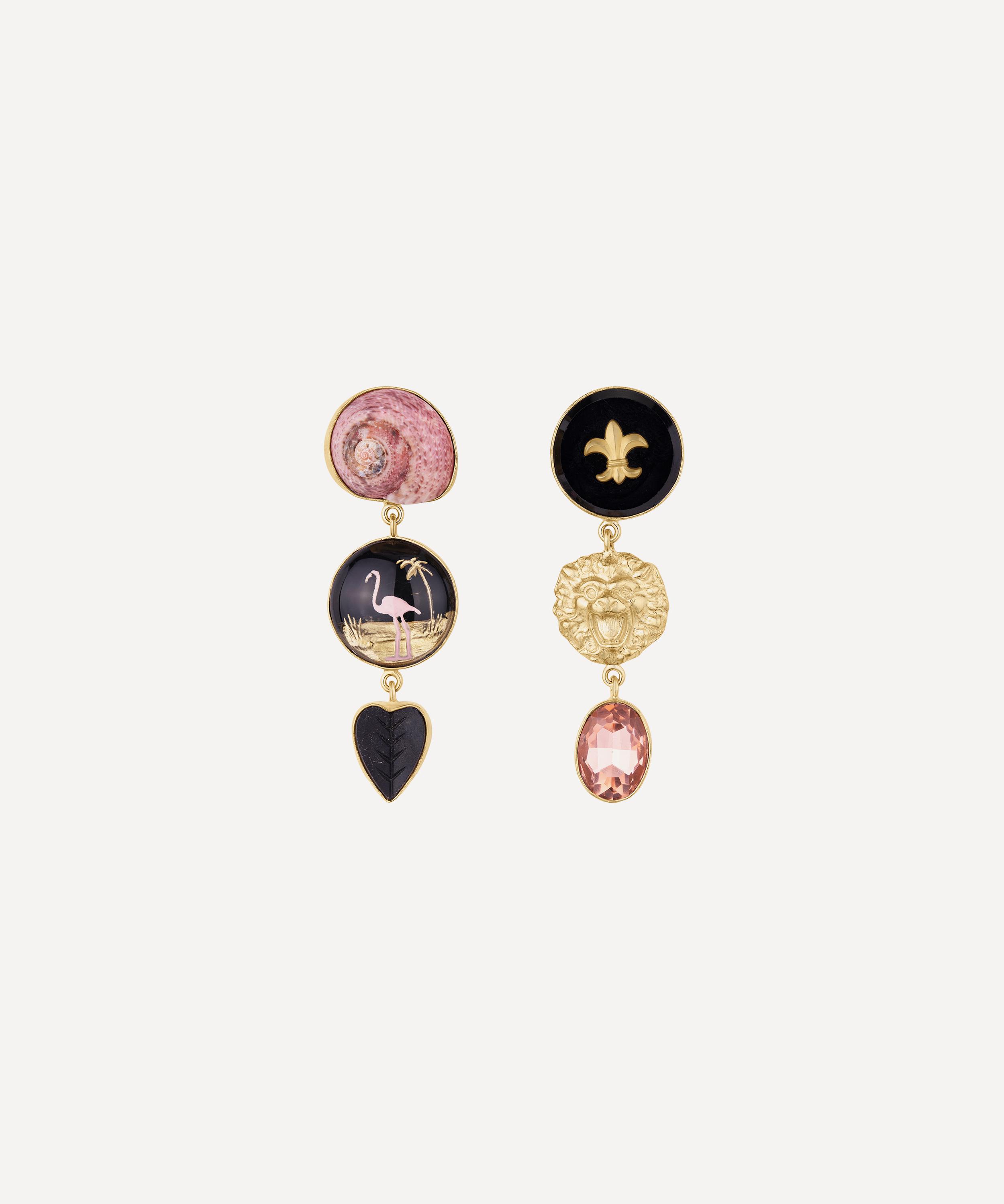 Grainne Morton 18ct Gold-plated Flamingo And Lion Drop Earrings In Pink