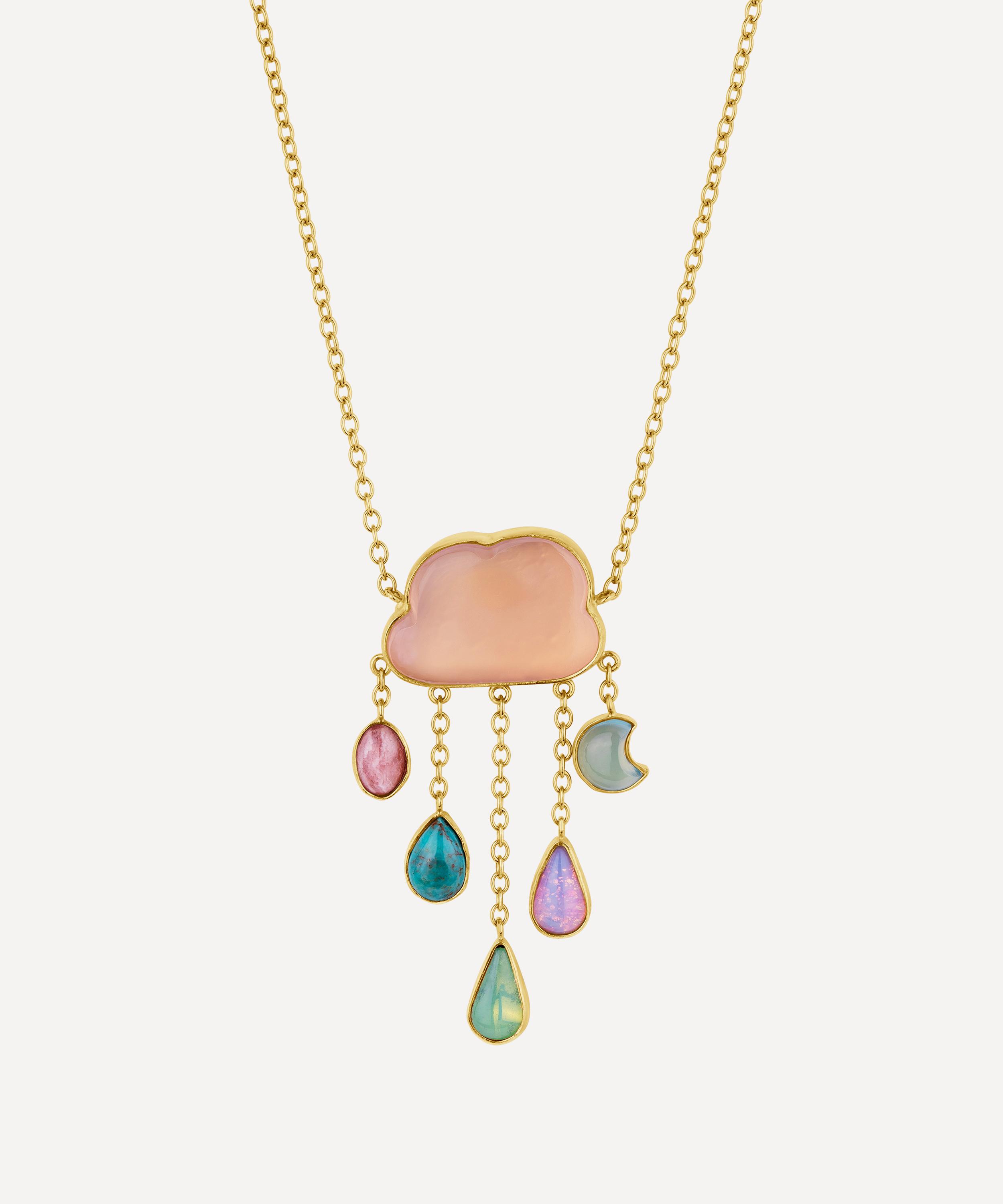 Grainne Morton 18ct Gold-plated Cloud And Rain Chain Drop Pendant Necklace In Pink