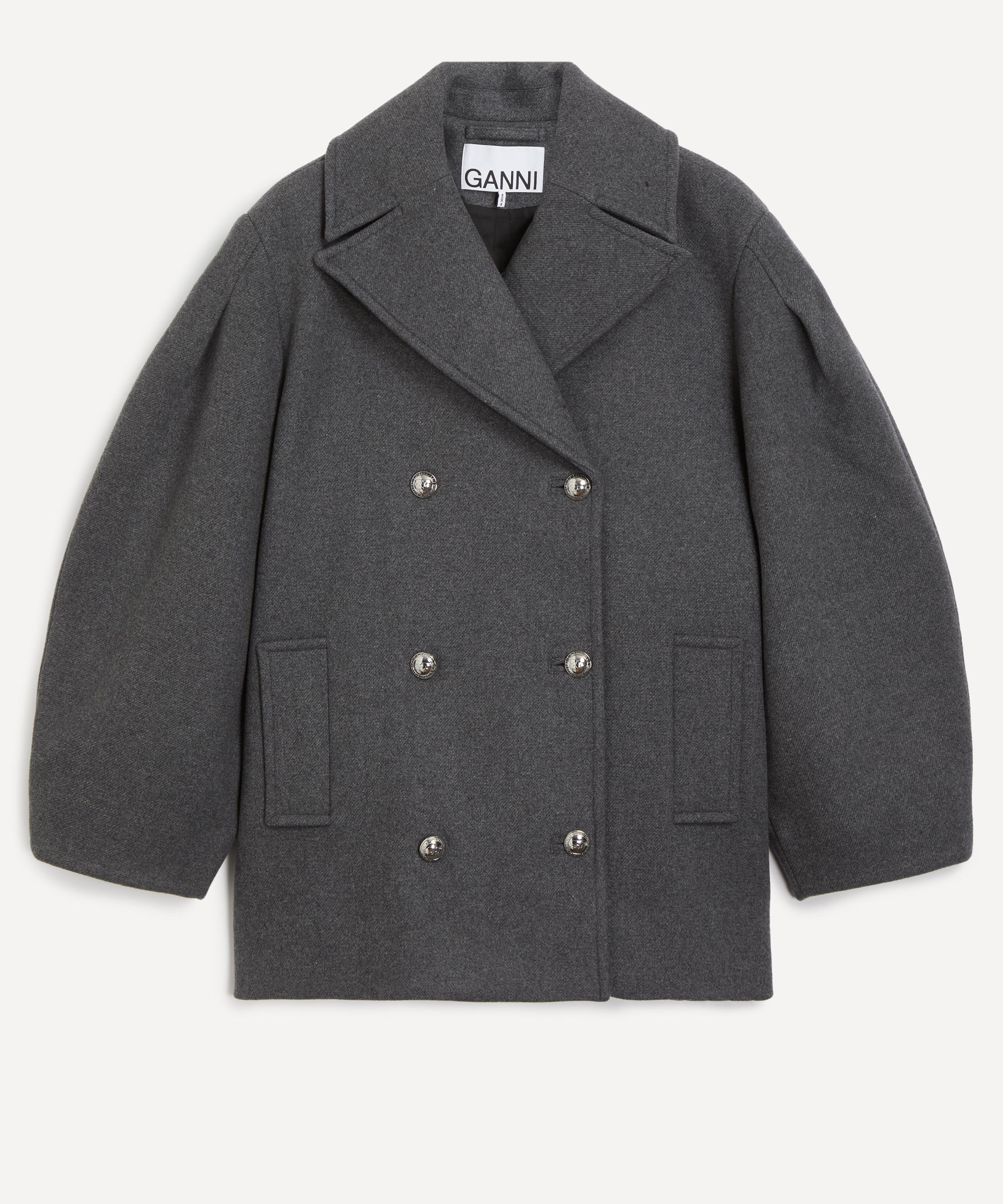 Ganni Women's Oversized Midi Peacoat In Gray