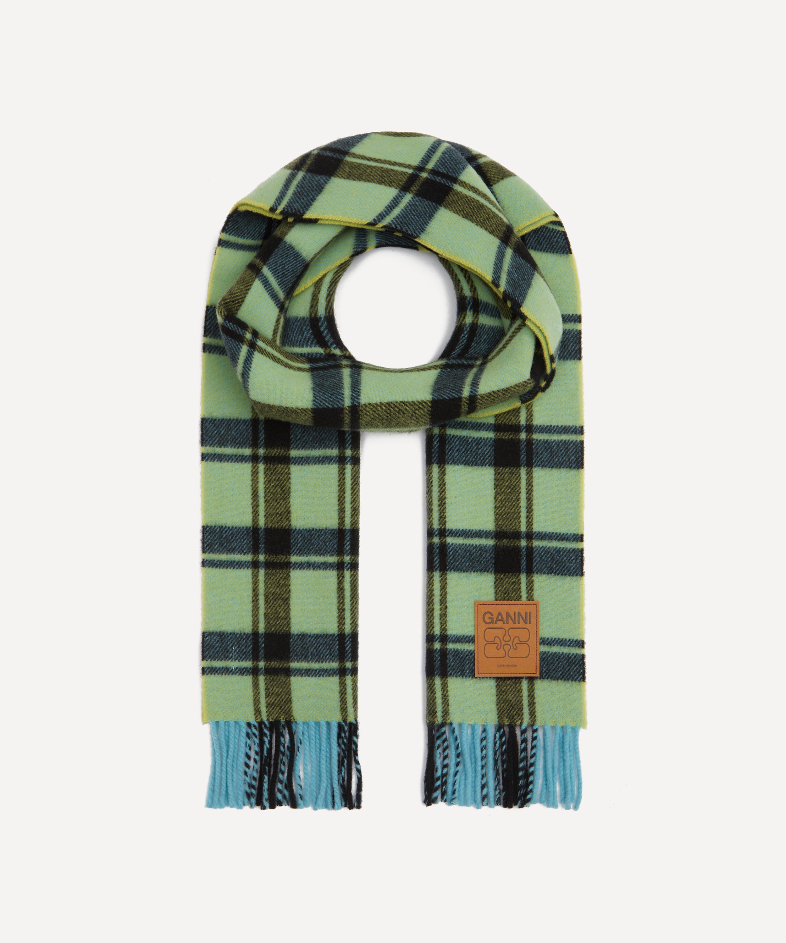 Ganni Women's Double Face Wool Plaid Scarf In Multi