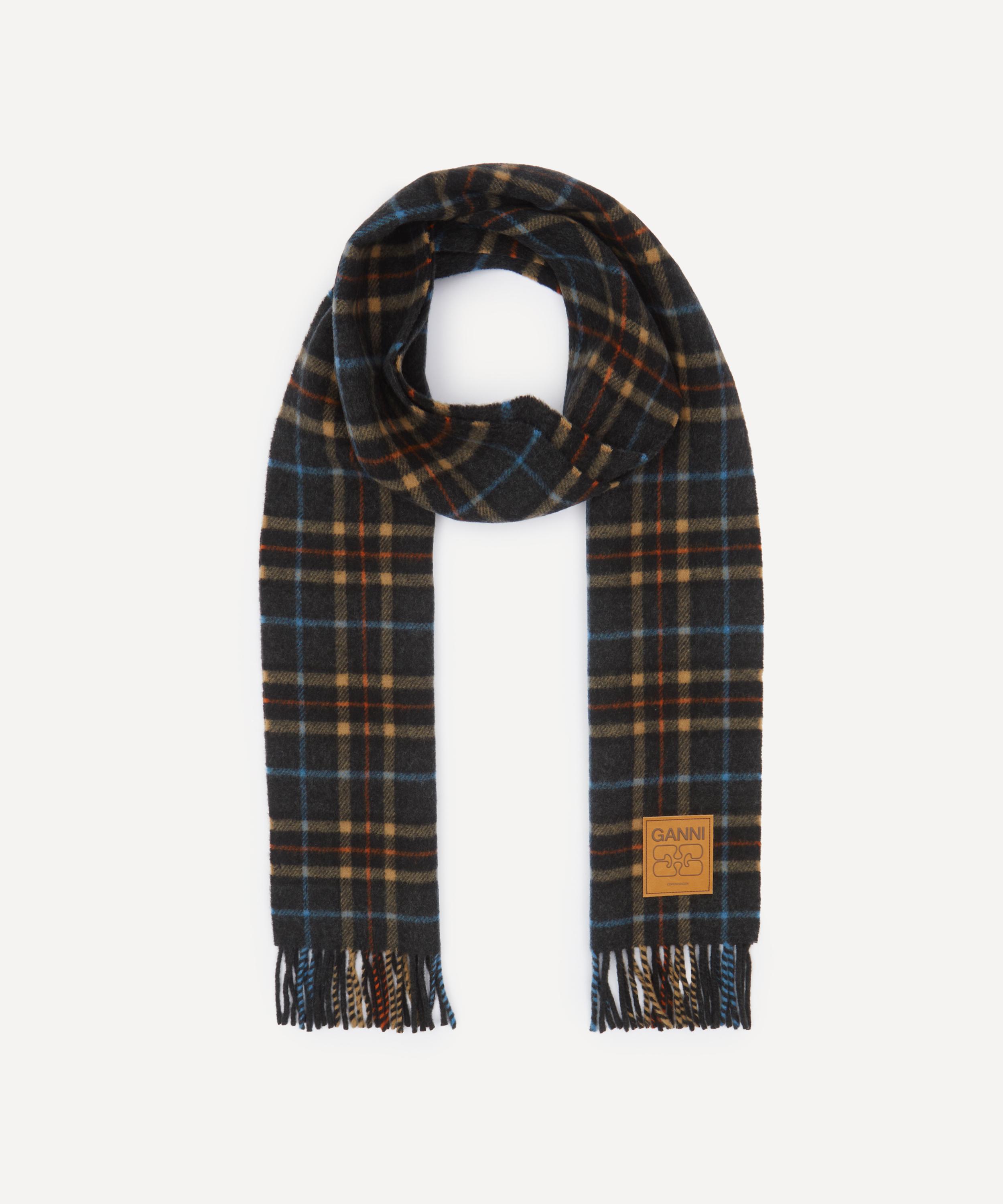Ganni Women's Double Face Wool Check Scarf In Gray