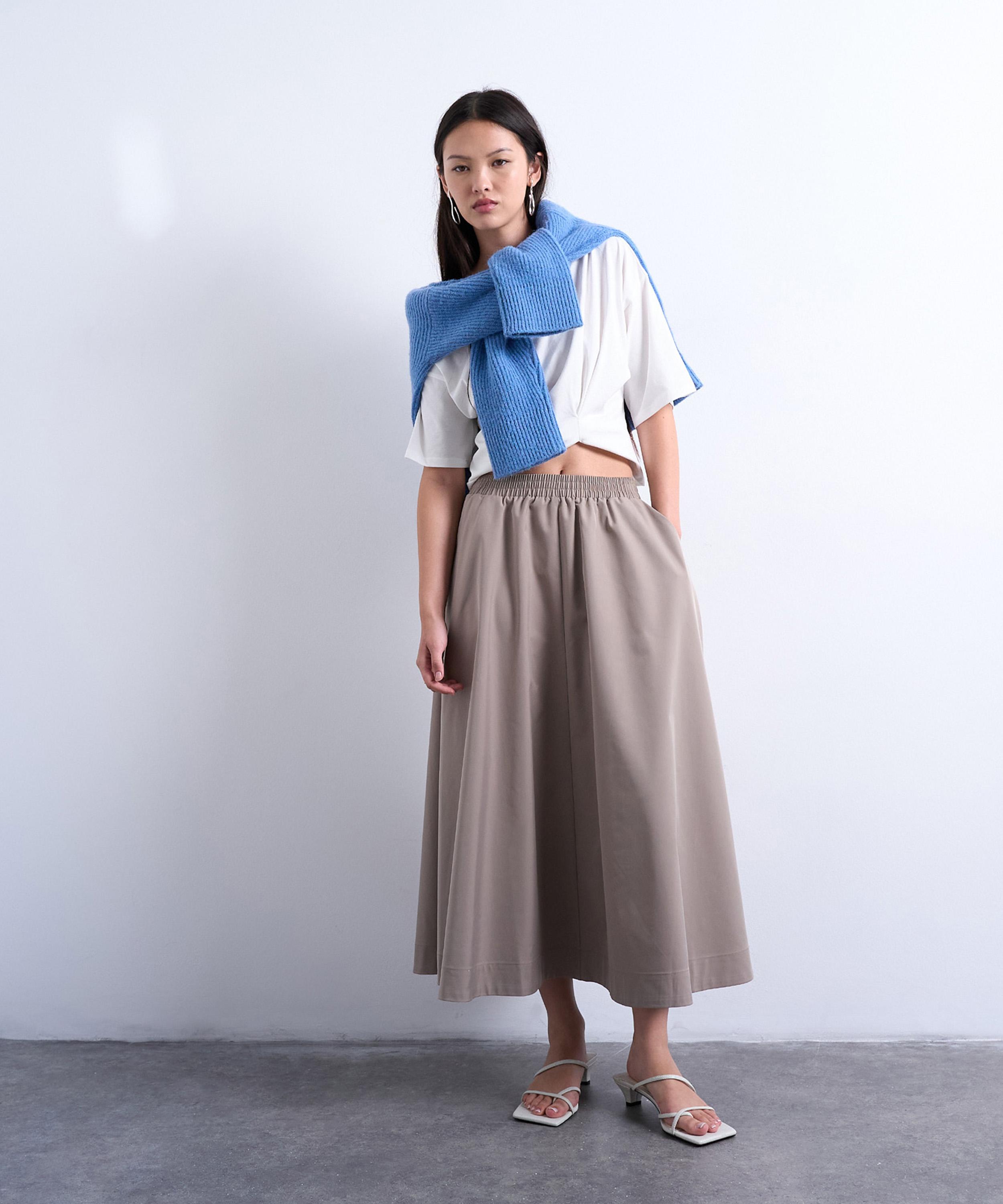 Topshop Women's Taupe Midi Skirt In Brown