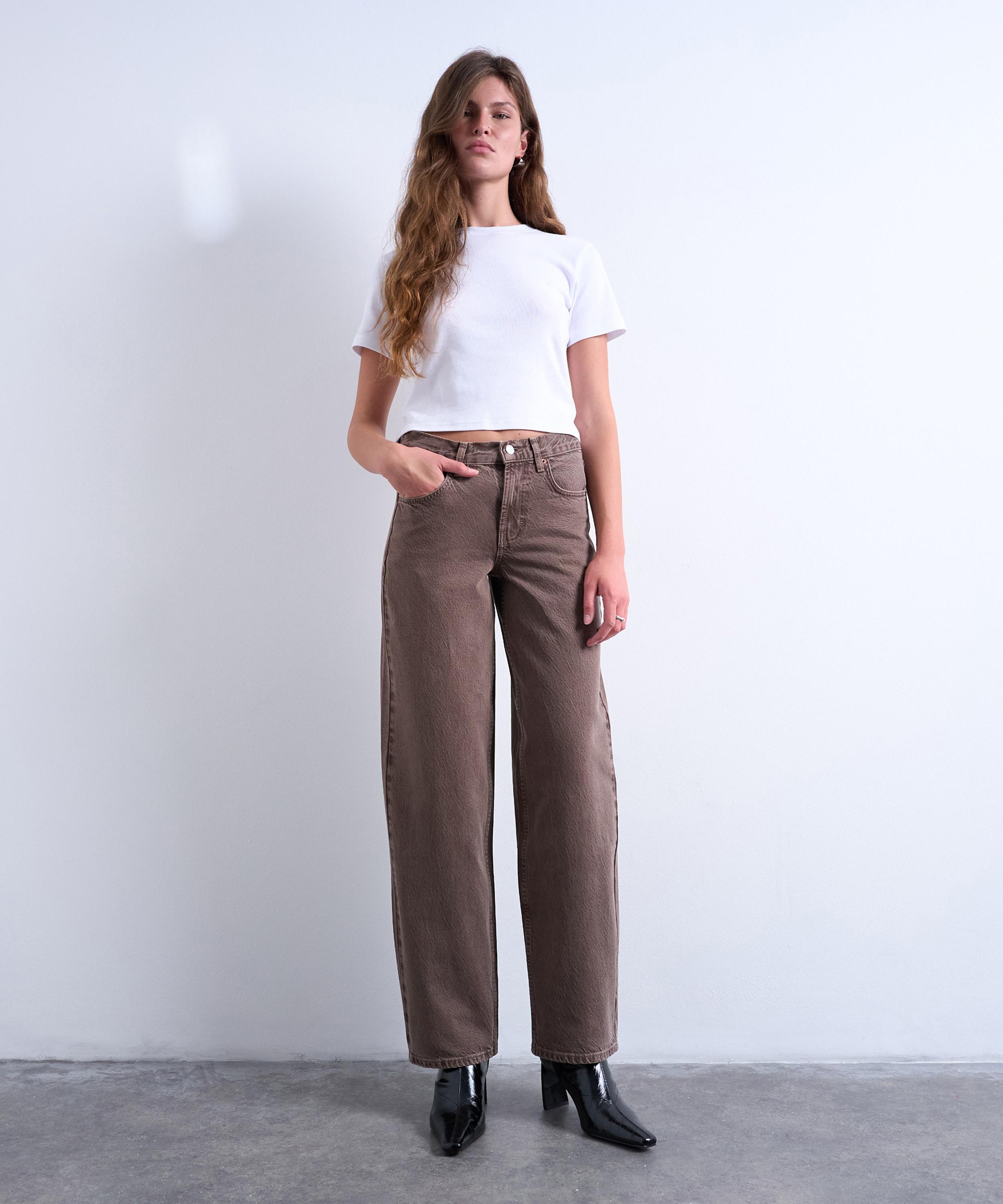 Topshop Cinch Low Rise Relaxed Jeans In Brown