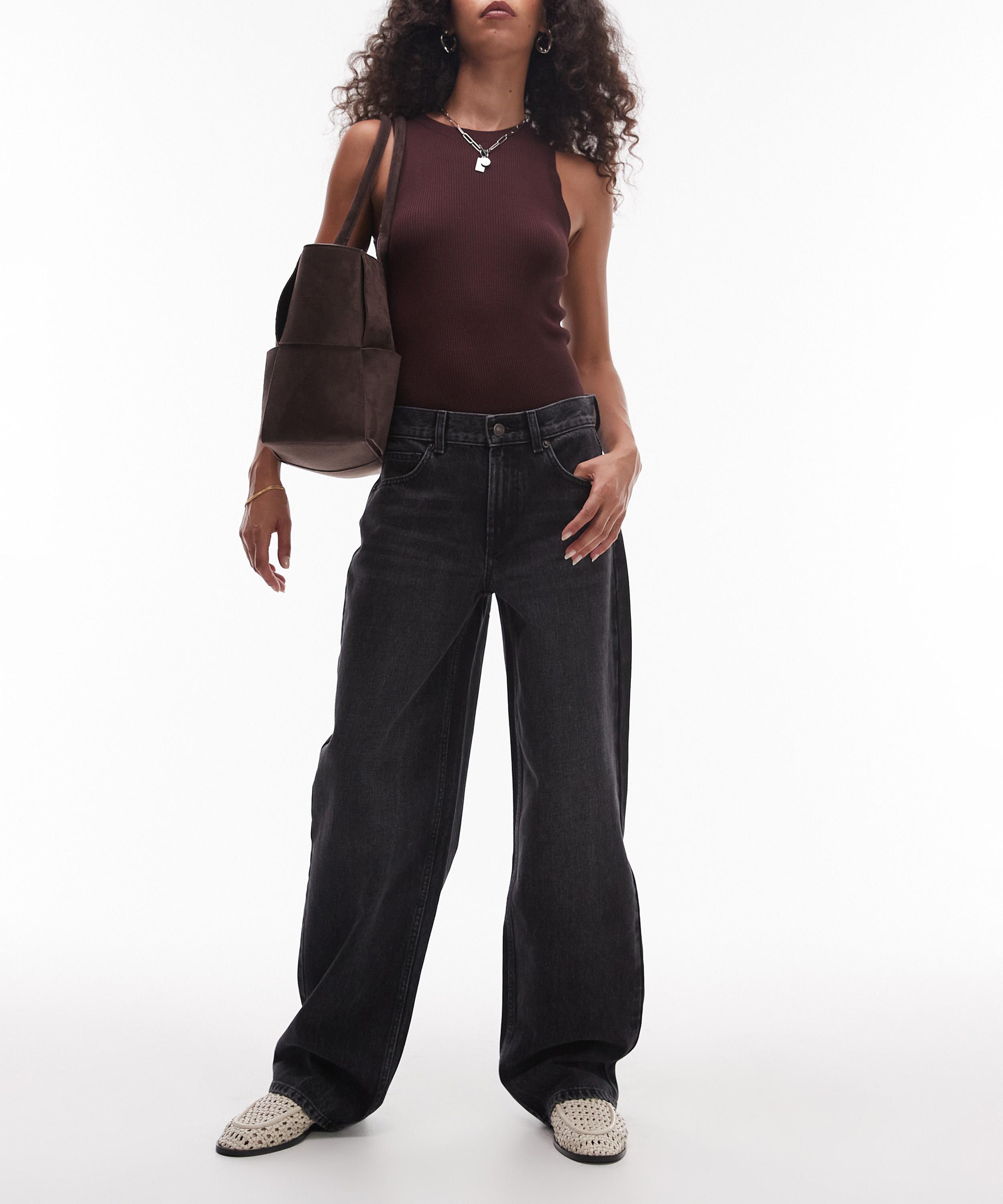 Topshop Women's Washed Black Cinch Low-rise Jeans In Animal Print