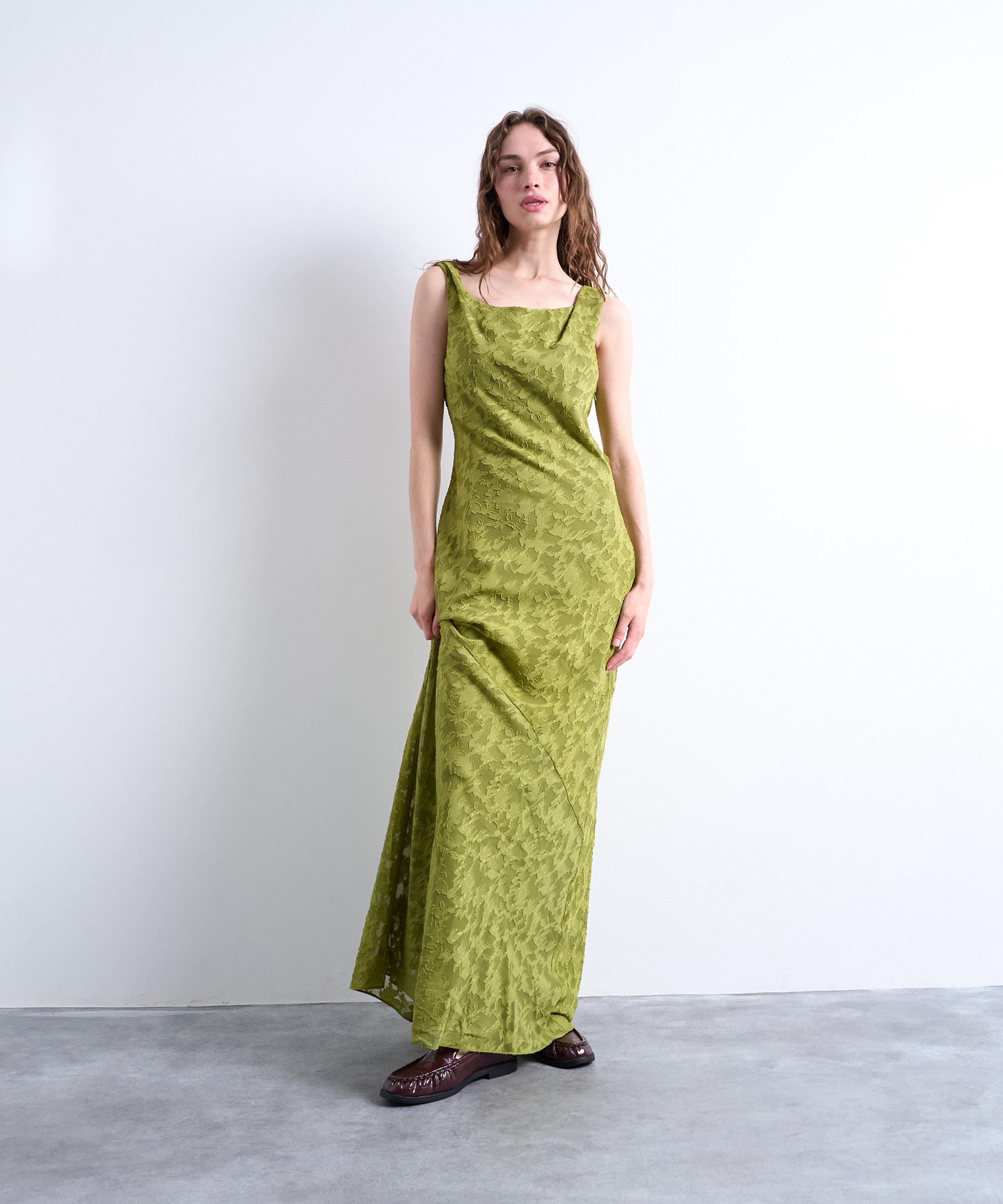 Topshop Devore Occasion Twist Shoulder Midi Dress In Green