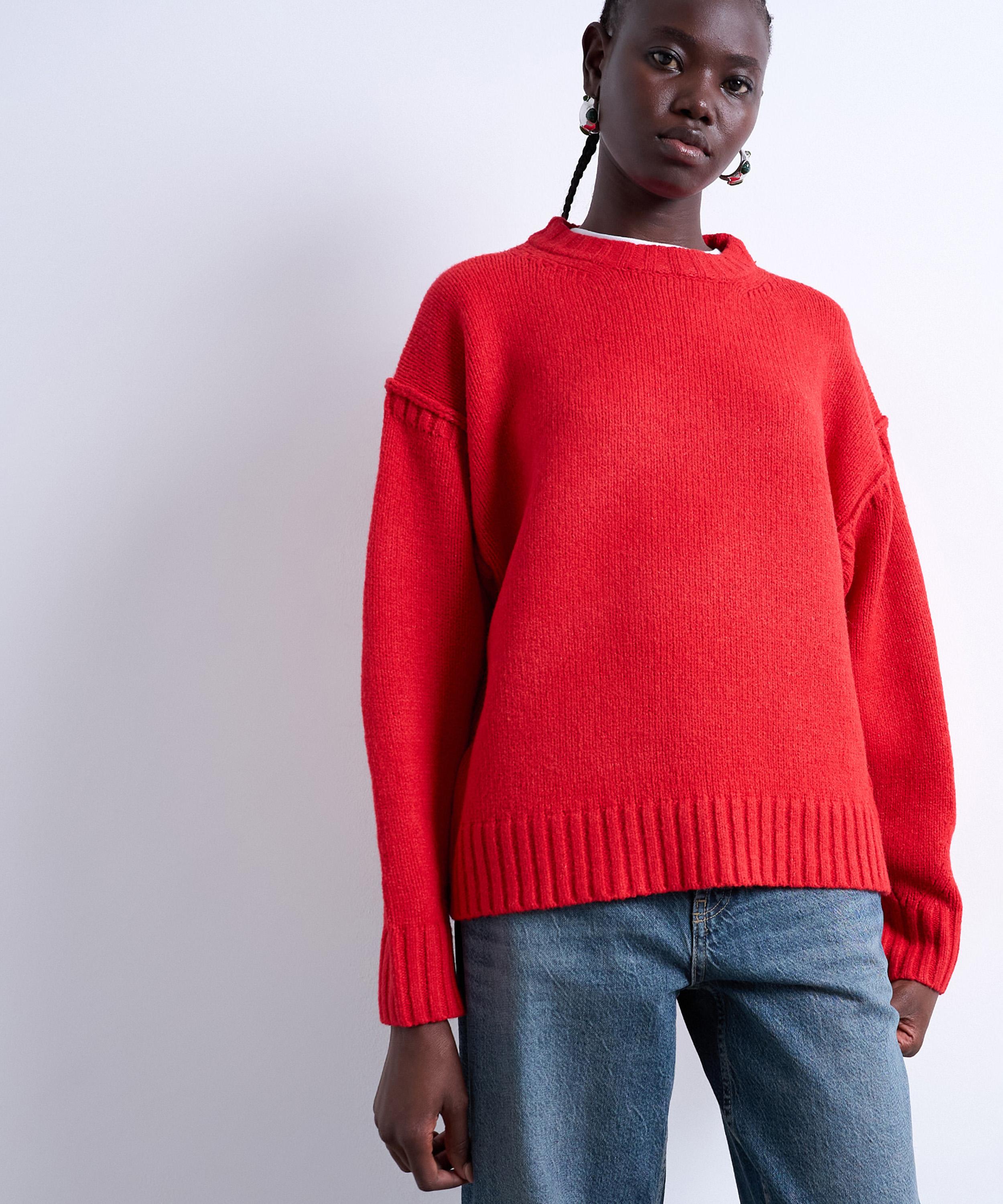Topshop Women's Red Knitted Clean Exposed Seam Jumper In Red