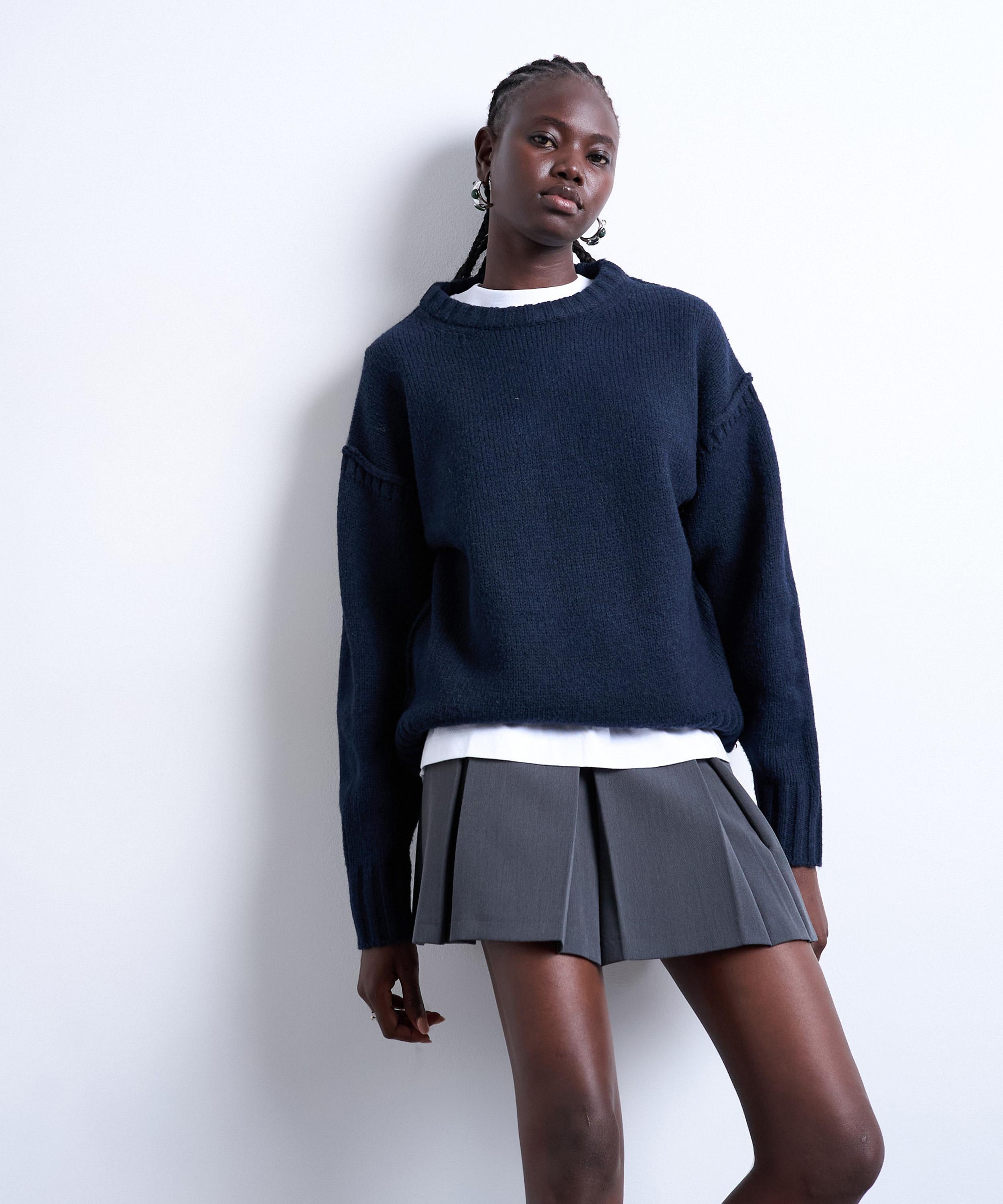 Topshop Knit Clean Exposed Seams Sweater In Blue