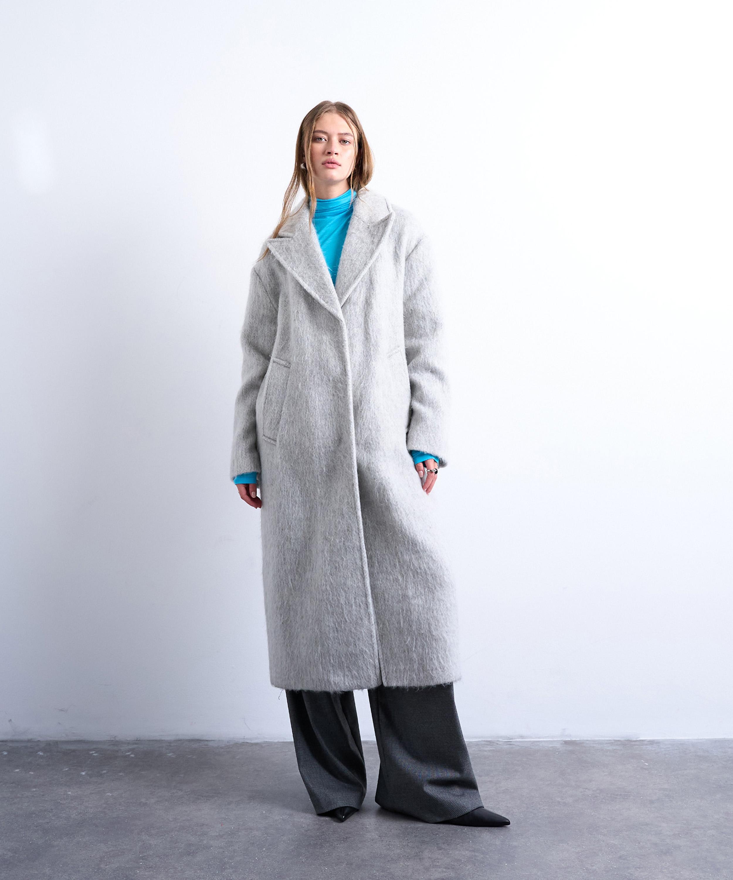 Topshop Women's Brushed Grey Marl Wool Coat In Gray