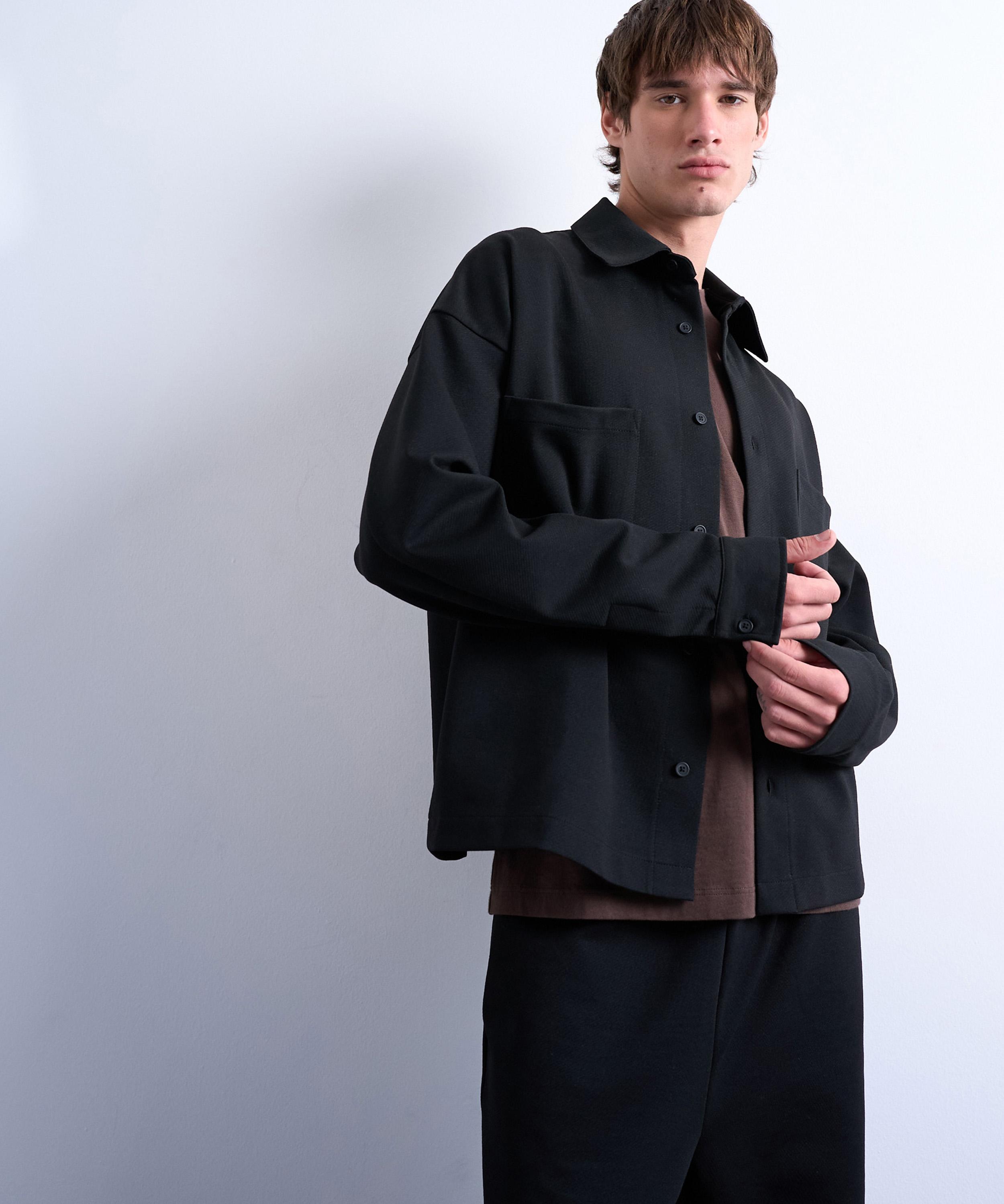 Topman Mens Black Oversized Fit Double-pocket Jersey Jacket
