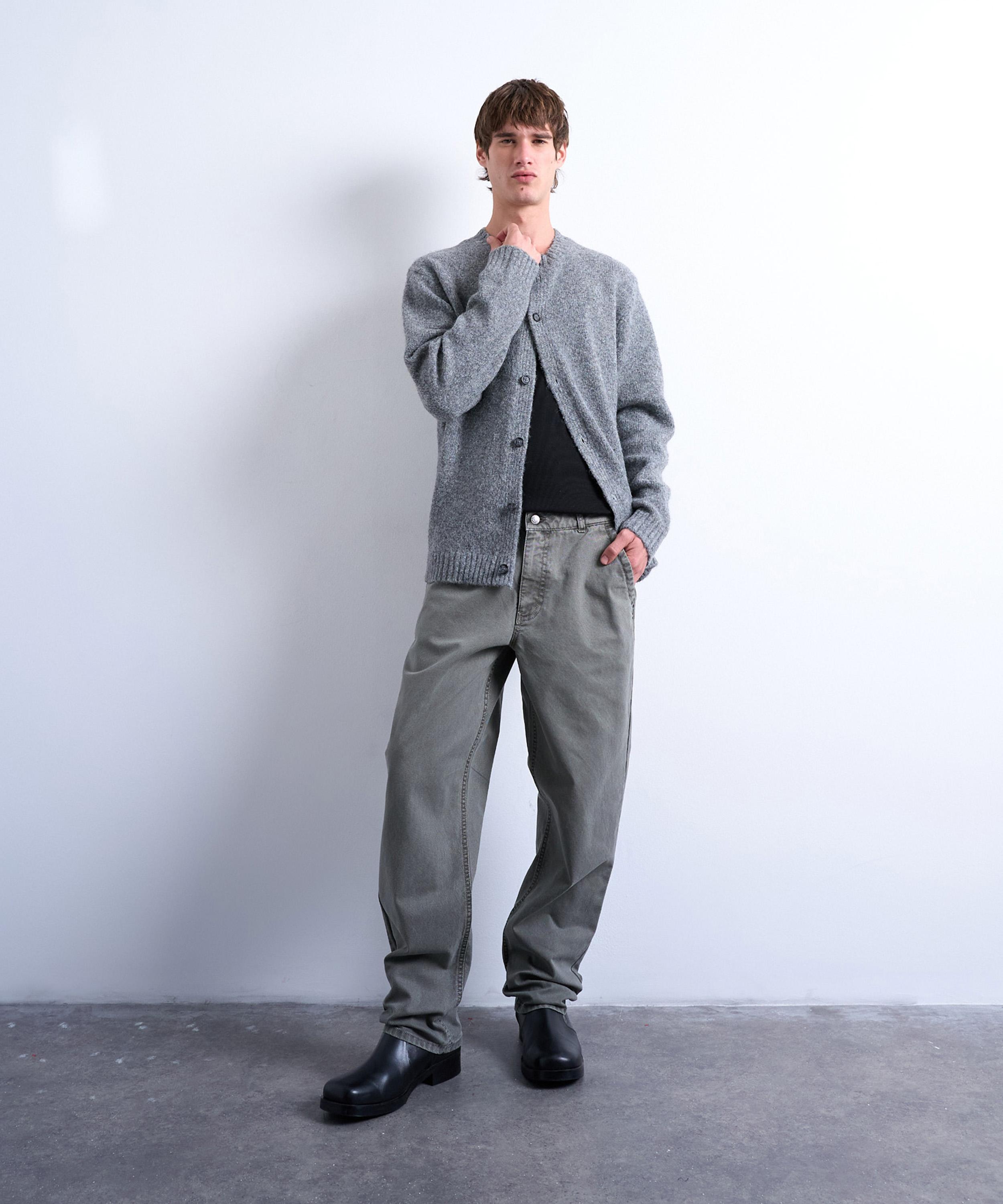 Topman Mens Khaki Straight-fit Canvas Trousers In Gray