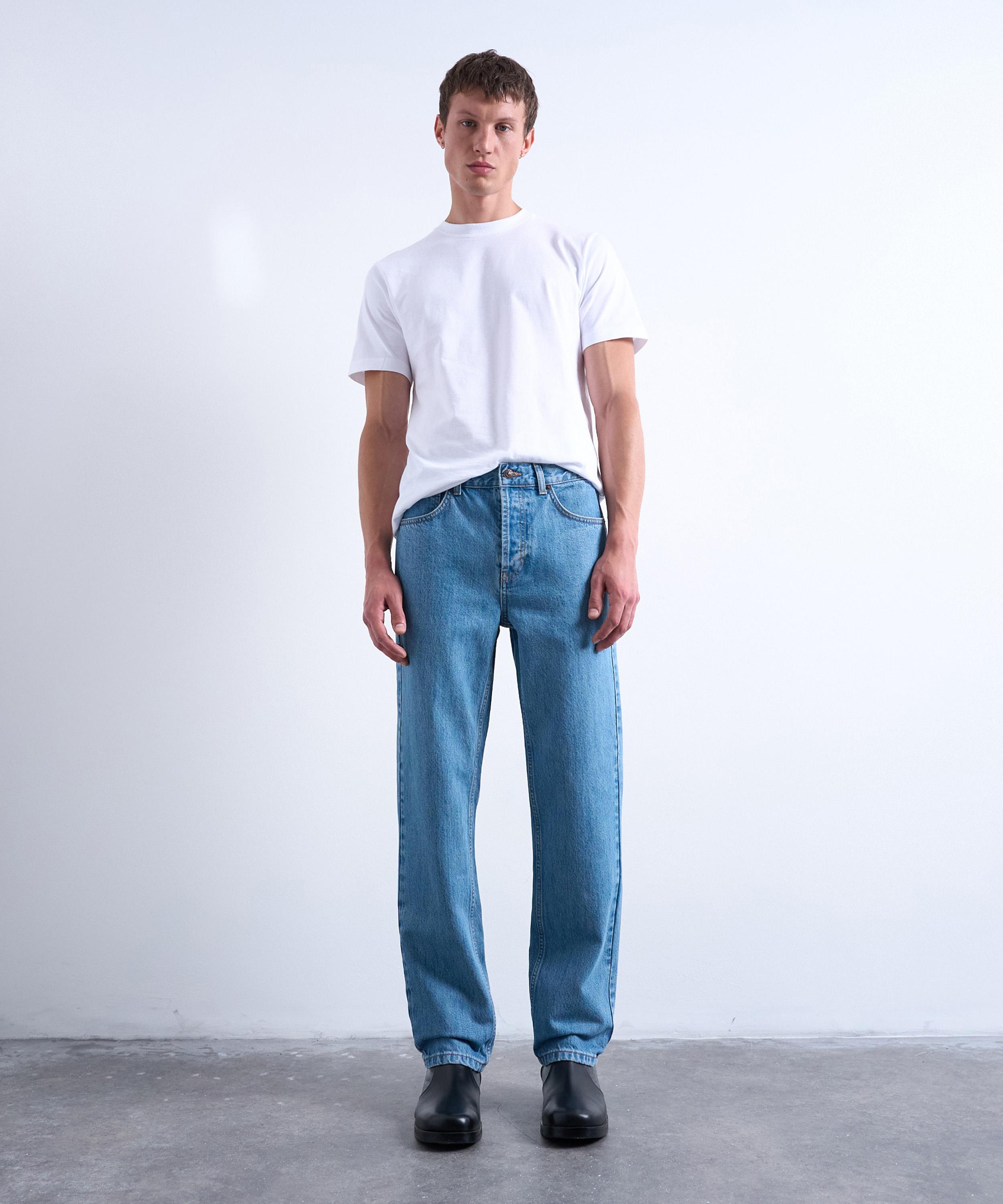 Topman Mens Mid-wash Blue Rigid Straight Jeans