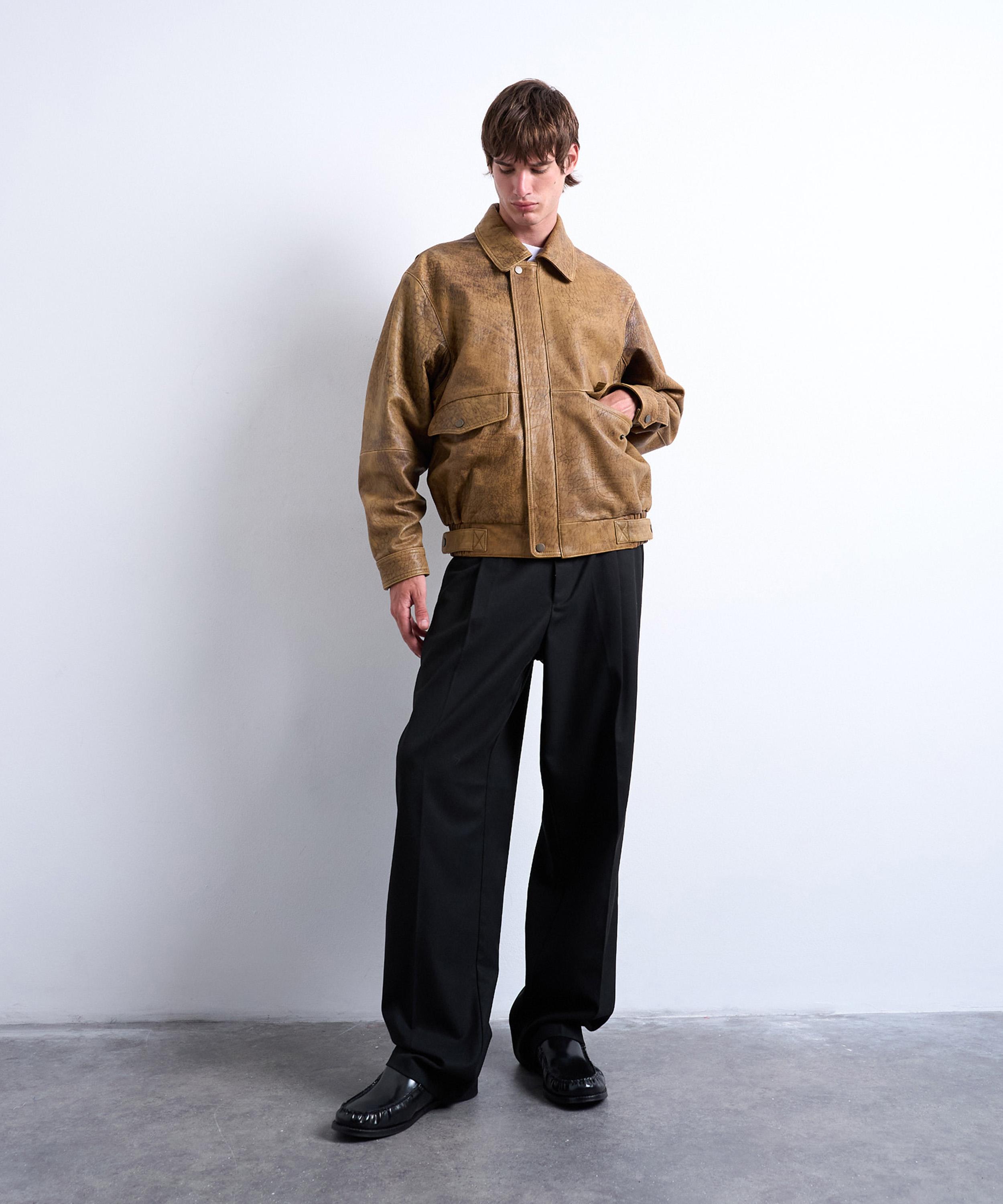 Topman Mens Tan Leather Double Pocket Jacket In Brown