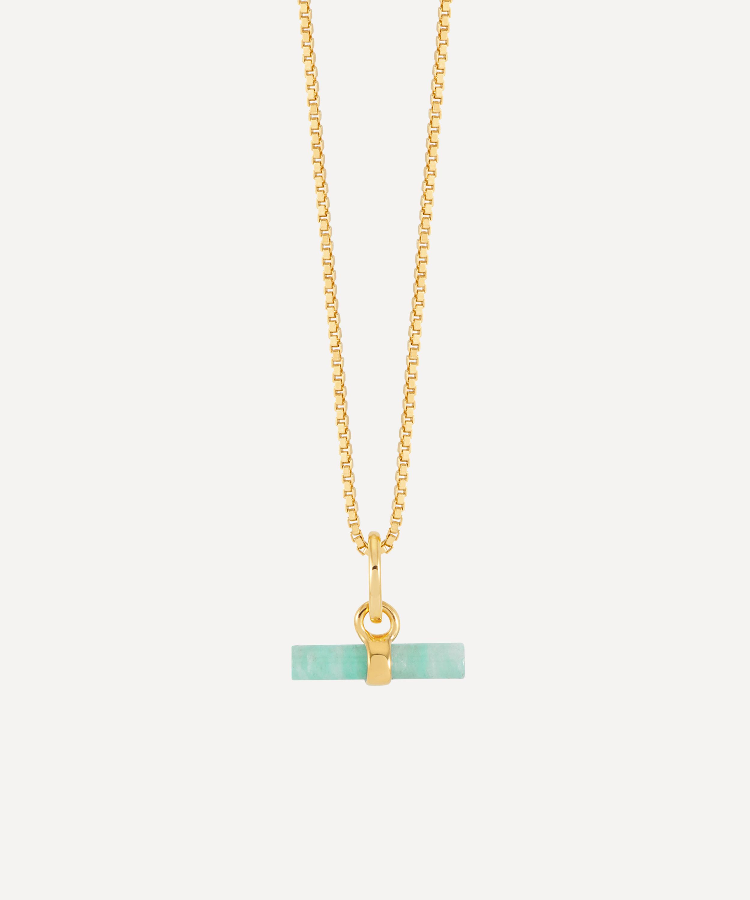 Rachel Jackson 22ct Gold-plated Amazonite Mini T-bar Pendant Necklace In Gold