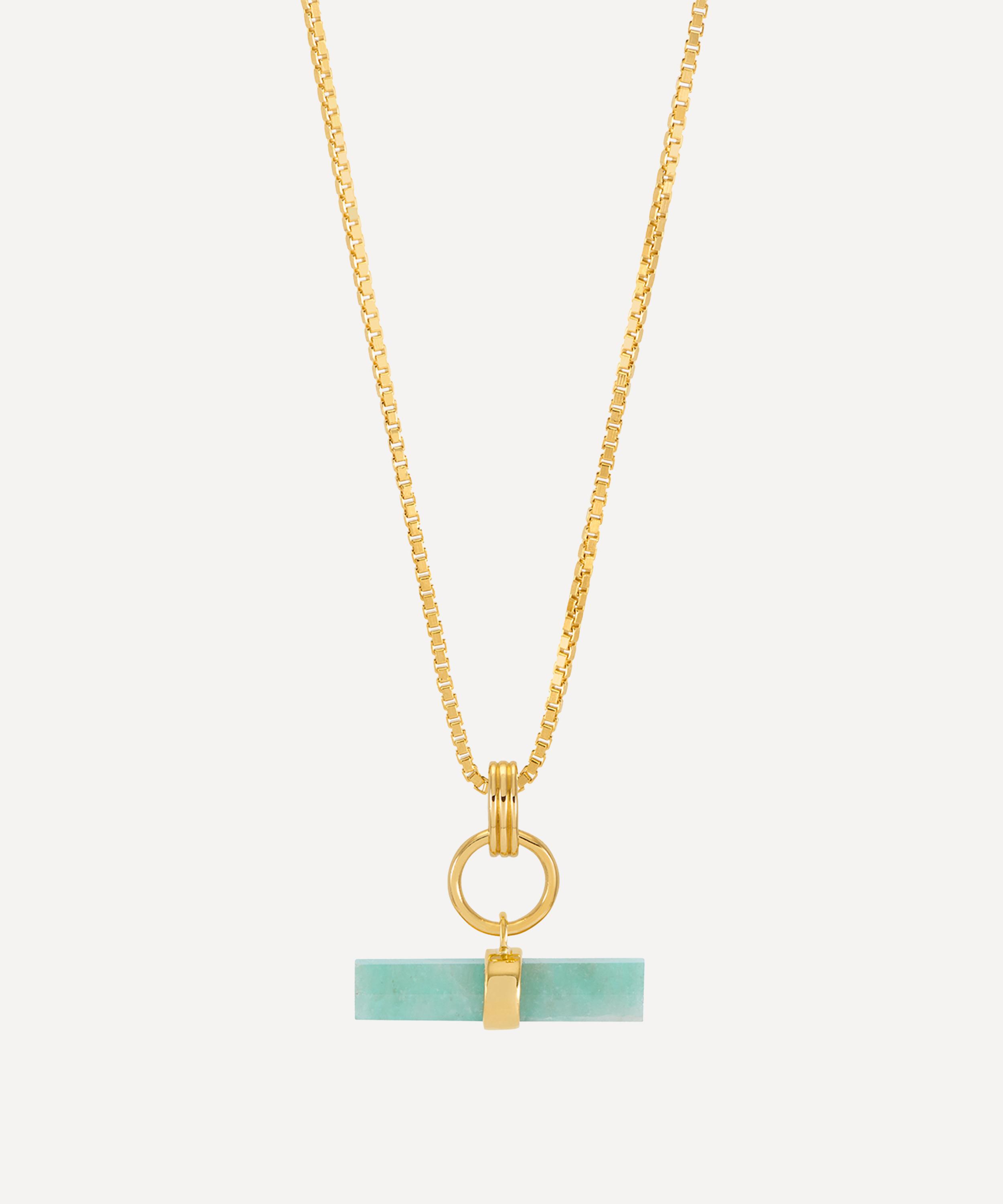 Rachel Jackson 22ct Gold-plated Amazonite T-bar Pendant Necklace In Gold