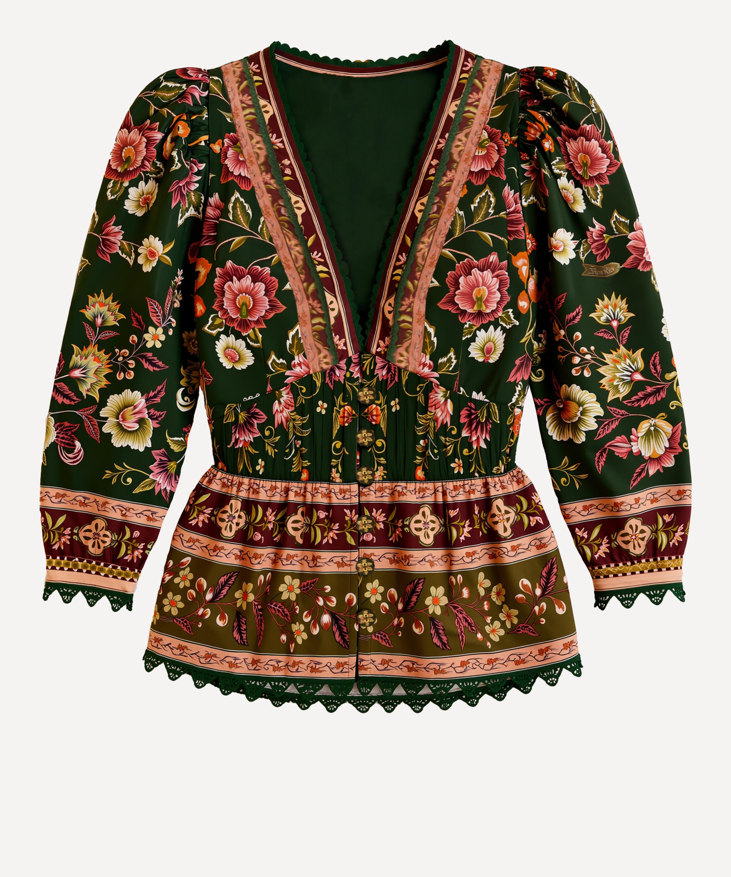 Farm Rio Women's Green Flowering Garden Tree Blouse In Green