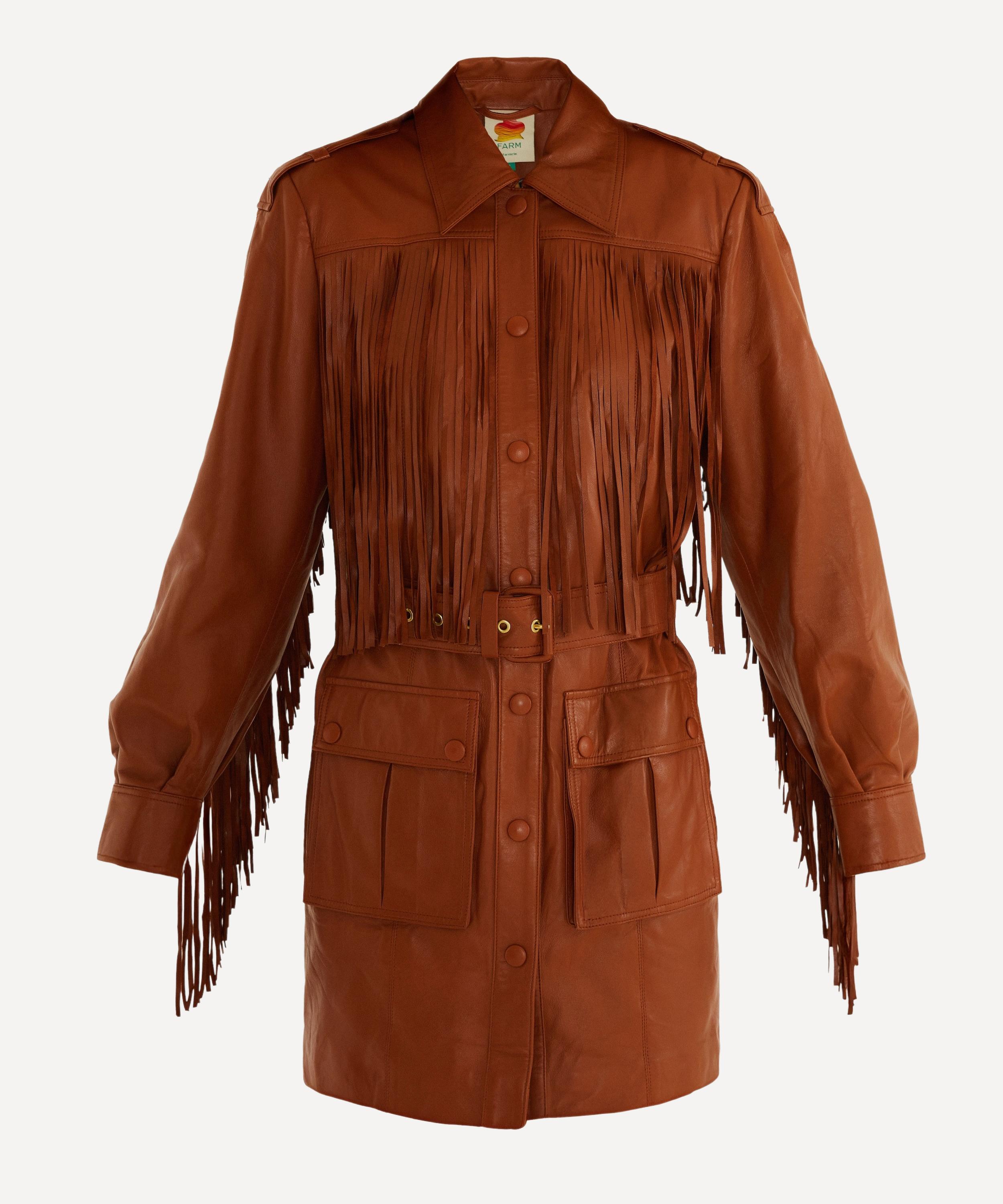 Farm Rio Women's Brown Fringes Leather Coat In Multi