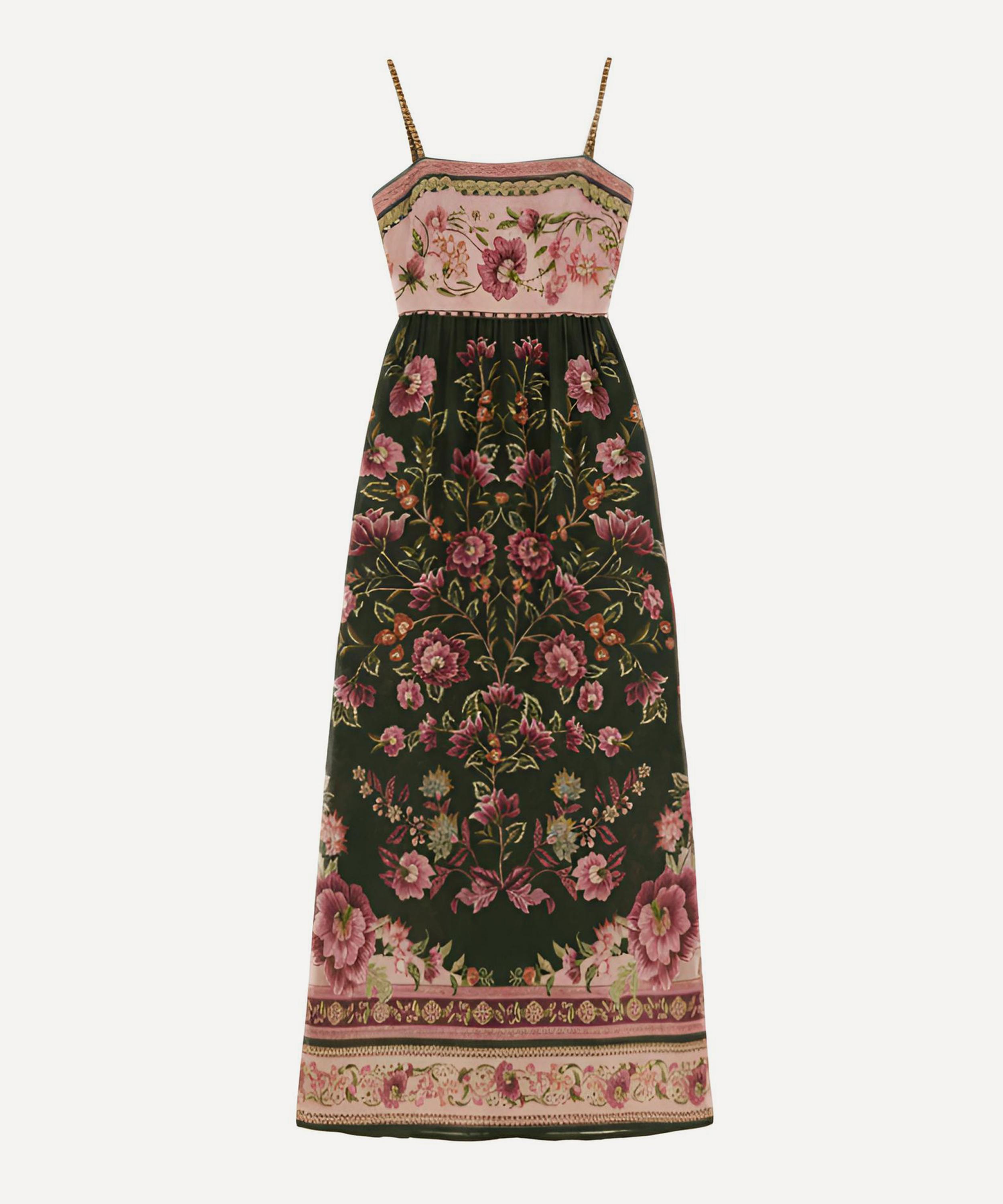 Farm Rio Green Flowering Garden Tree Sleveeless Midi Dress In Multi