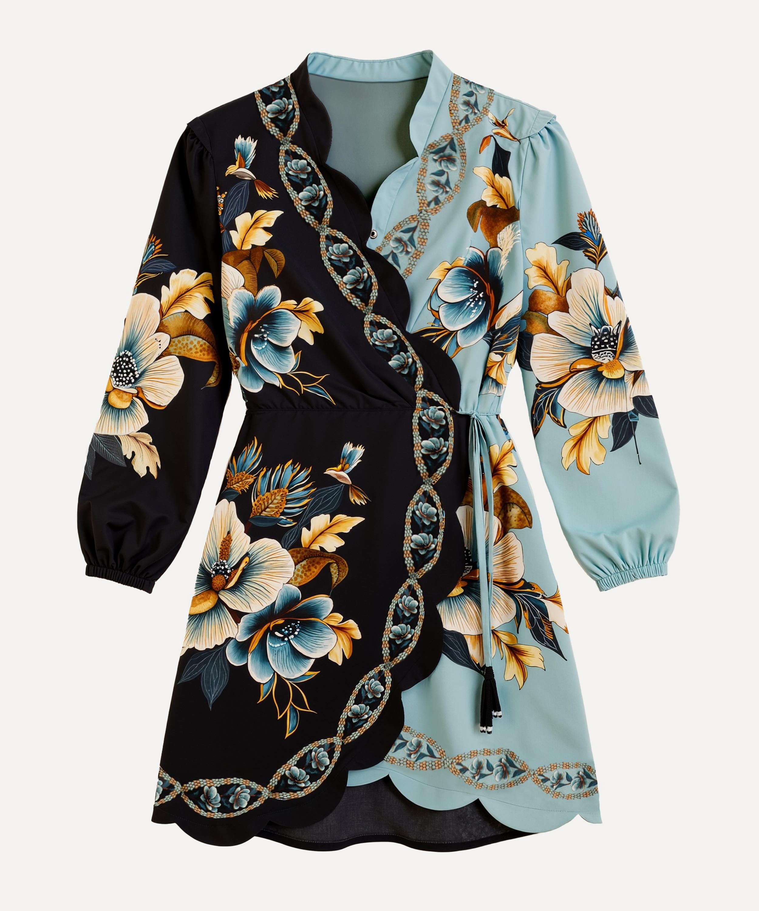 Farm Rio Women's Blue Snake Garden Long-sleeve Mini Dress In Blue