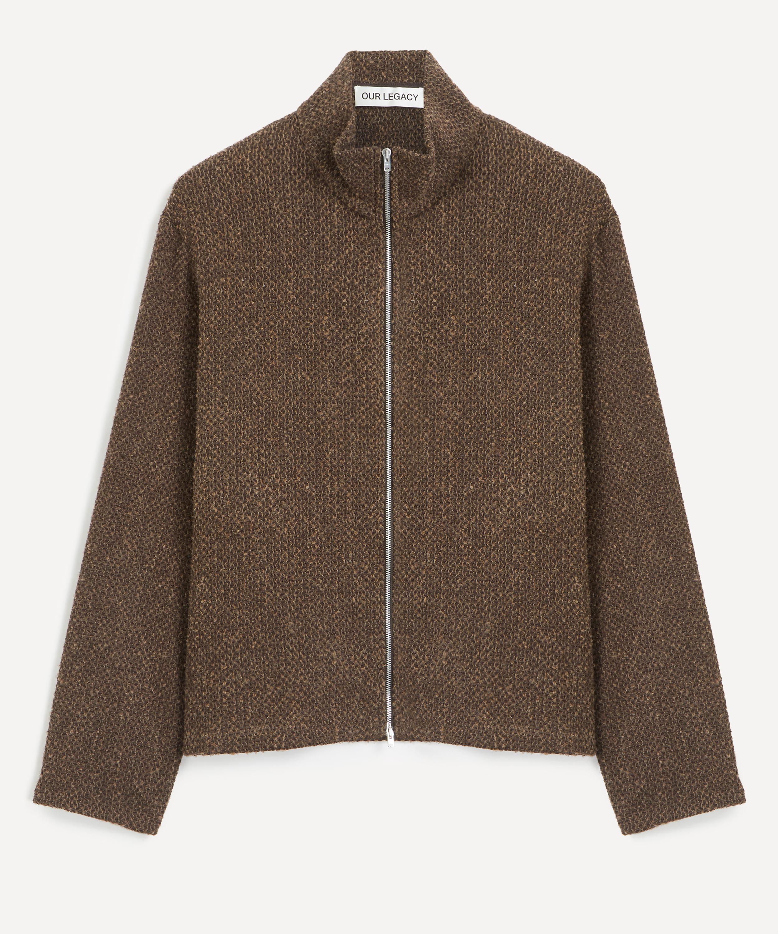 Our Legacy Textured Fabric Long Sleeve High Collar Cardigan In Brown