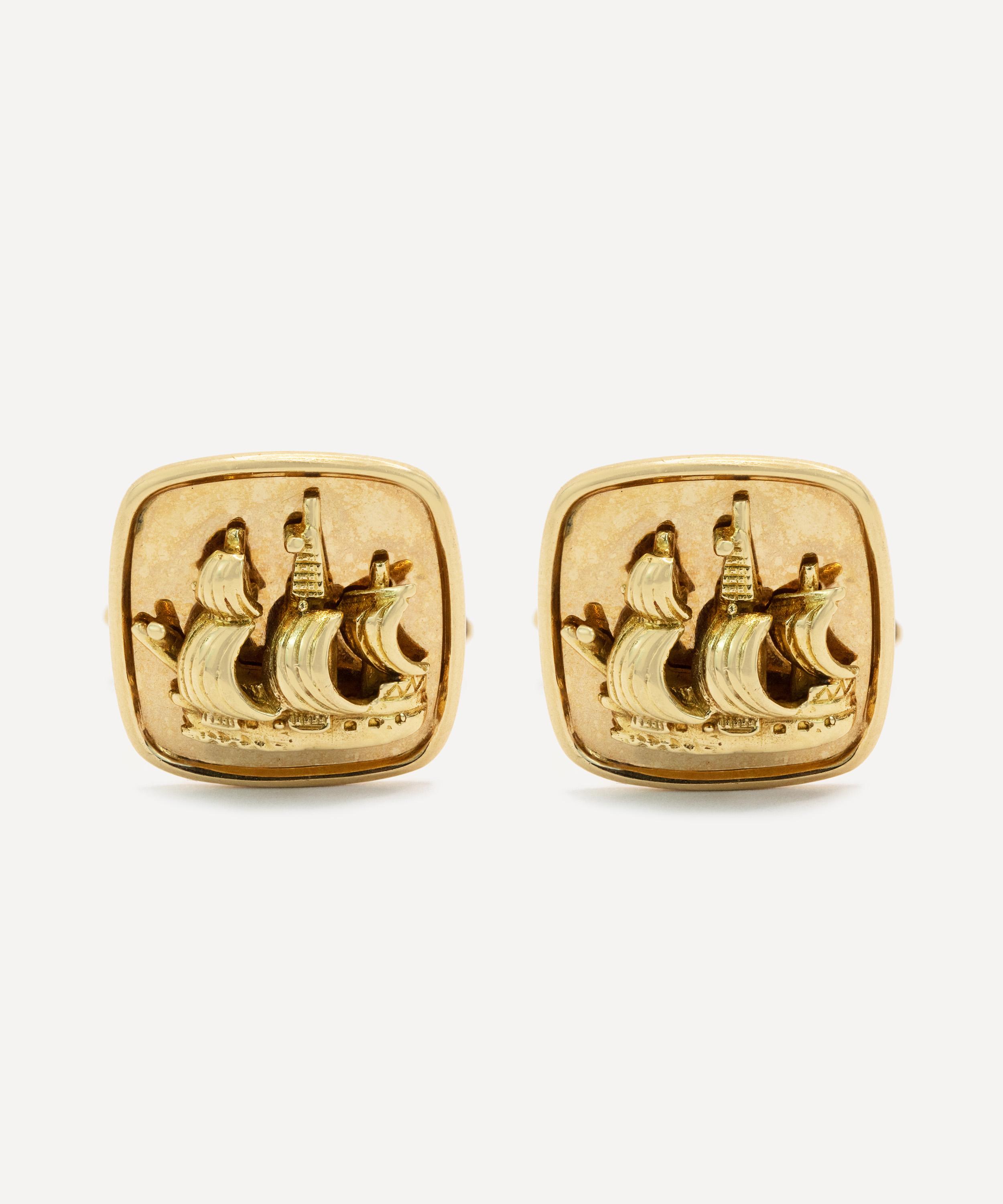 Kojis Mens 14ct Gold Deakin And Francis Vintage Ship Cufflinks In Gold